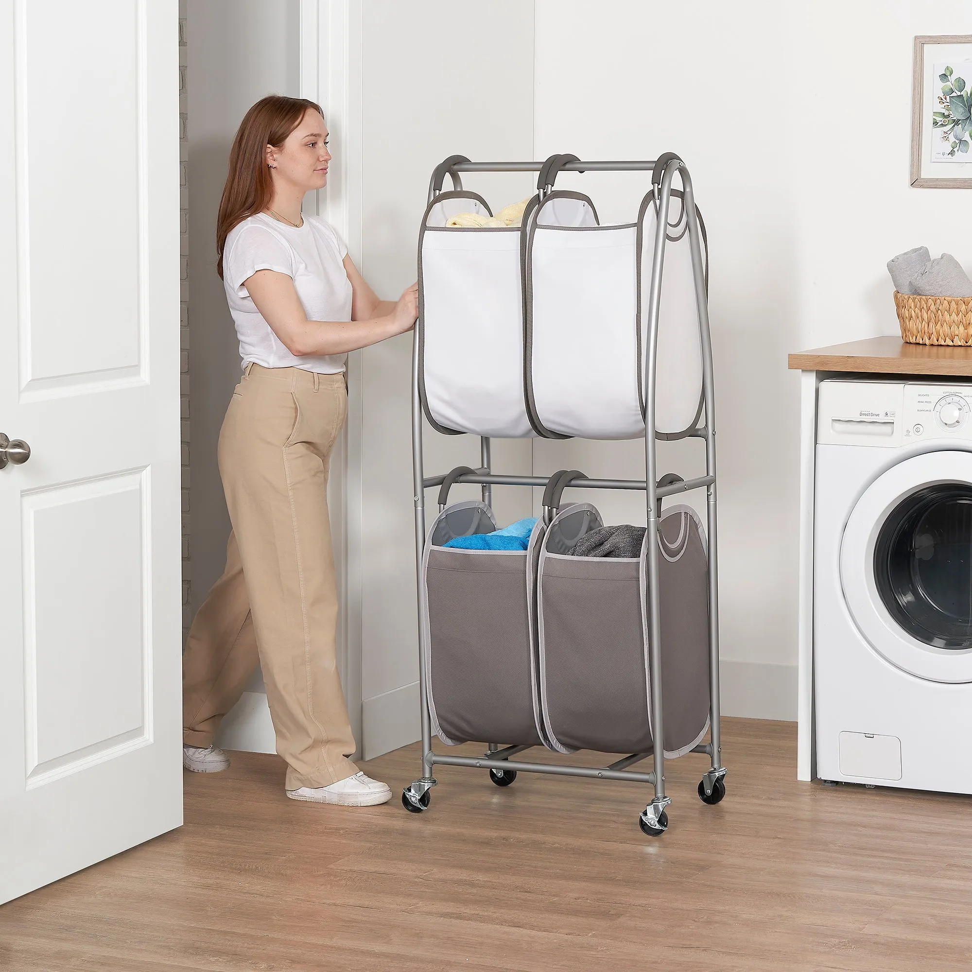 2-Tier Rolling Quad Laundry Sorter