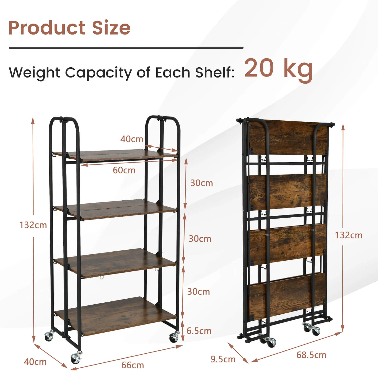 4-Tier Folding Kitchen Island Cart with Metal Frame