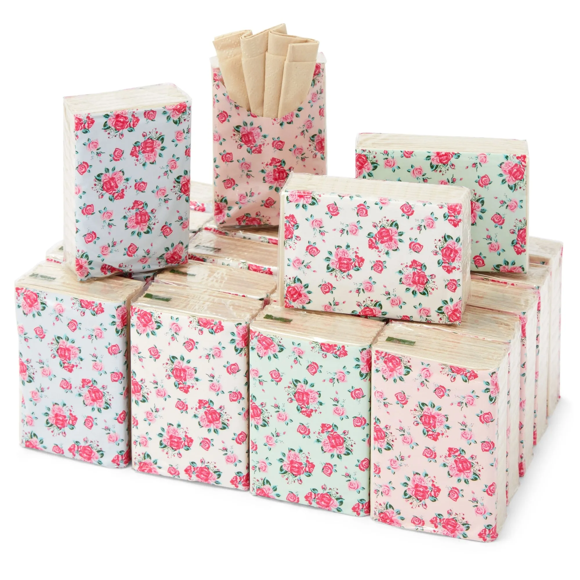 72 Pack Individual Floral Tissues, Small Pocket Travel Size Personal Facial Tissues in Bulk