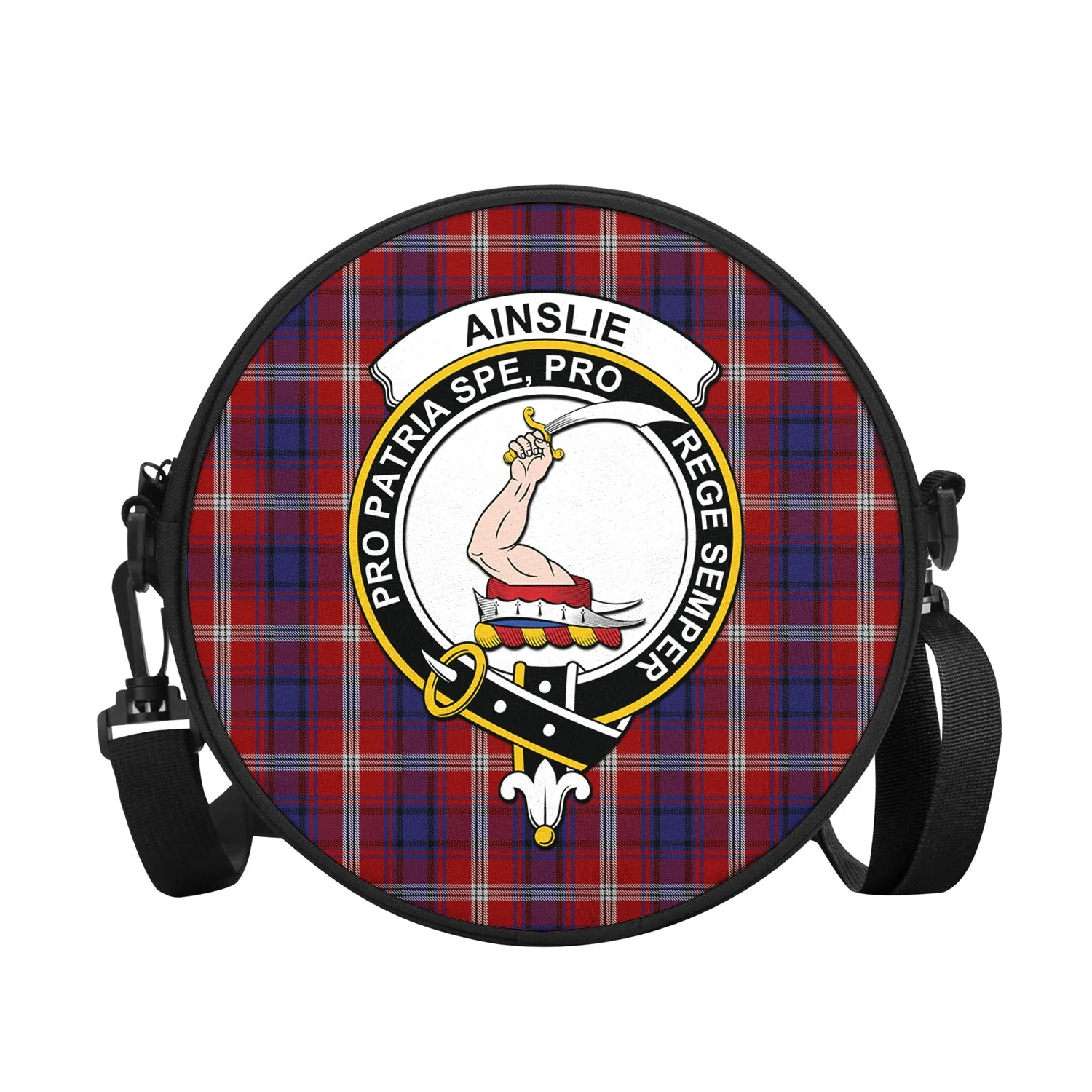 Ainslie Tartan Round Satchel Bags with Family Crest