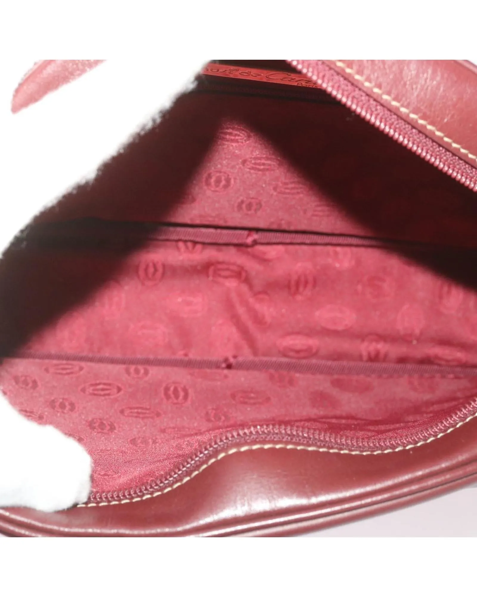 Authentic Wine Red Leather Shoulder Bag by Cartier