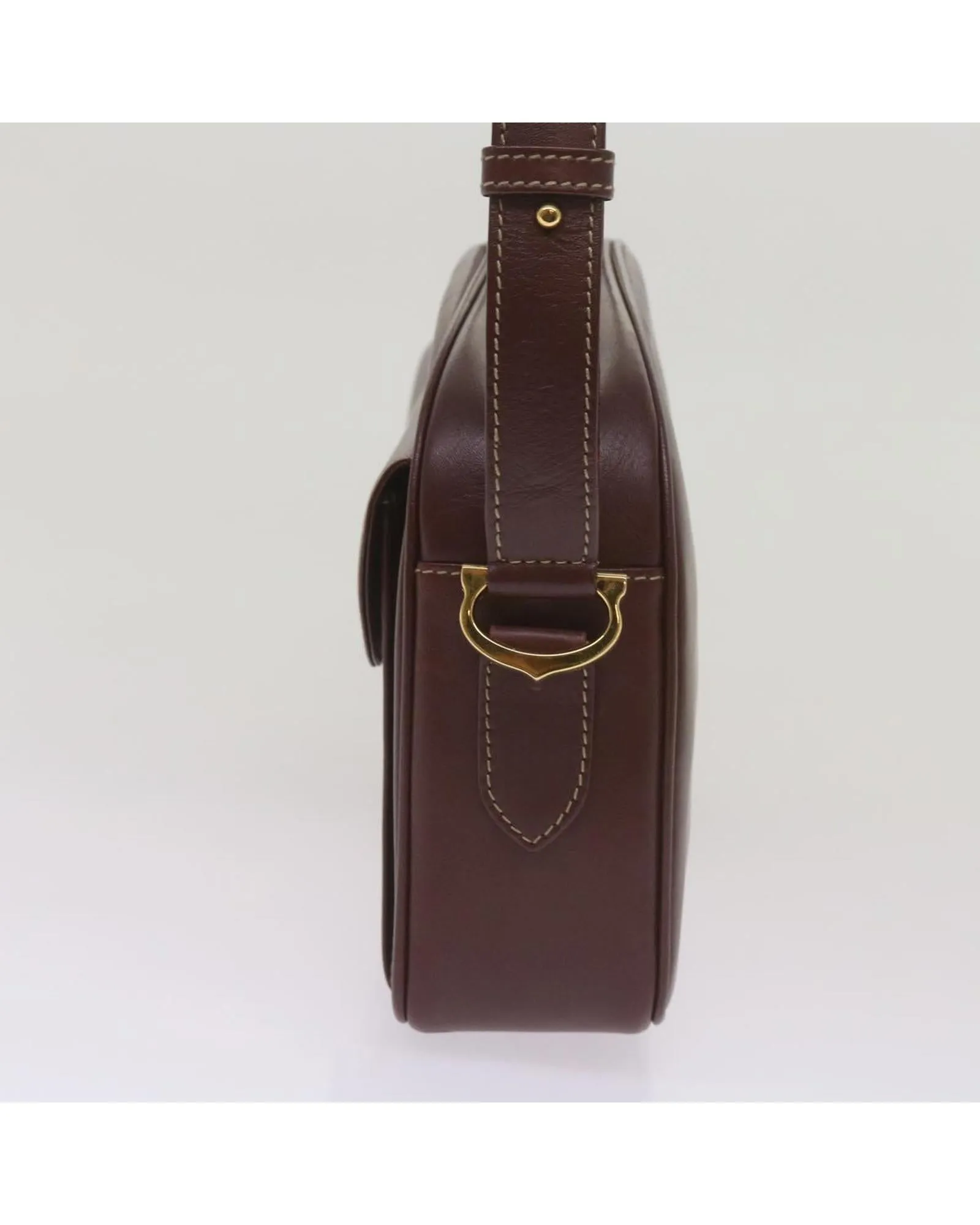 Authentic Wine Red Leather Shoulder Bag by Cartier