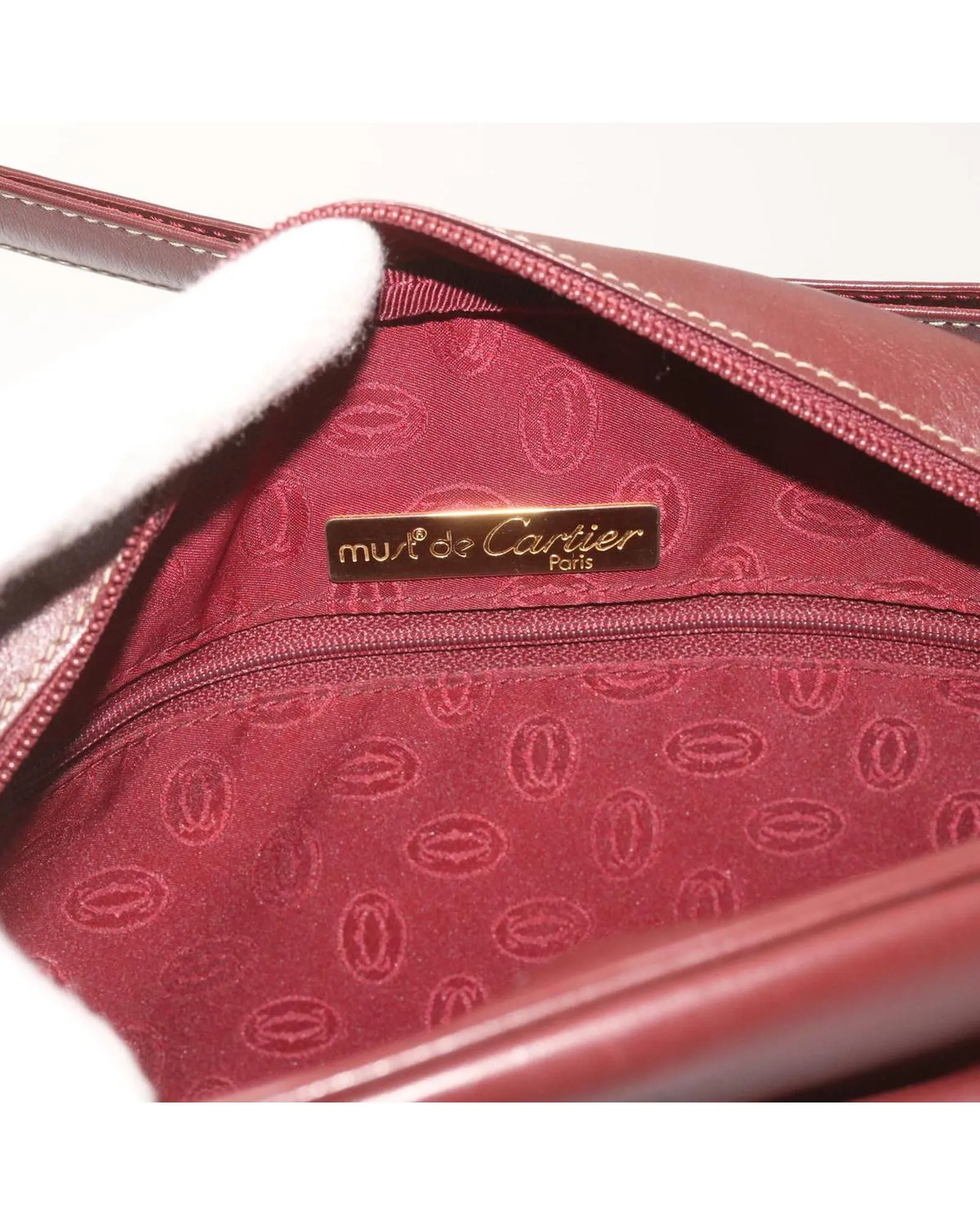 Authentic Wine Red Leather Shoulder Bag by Cartier