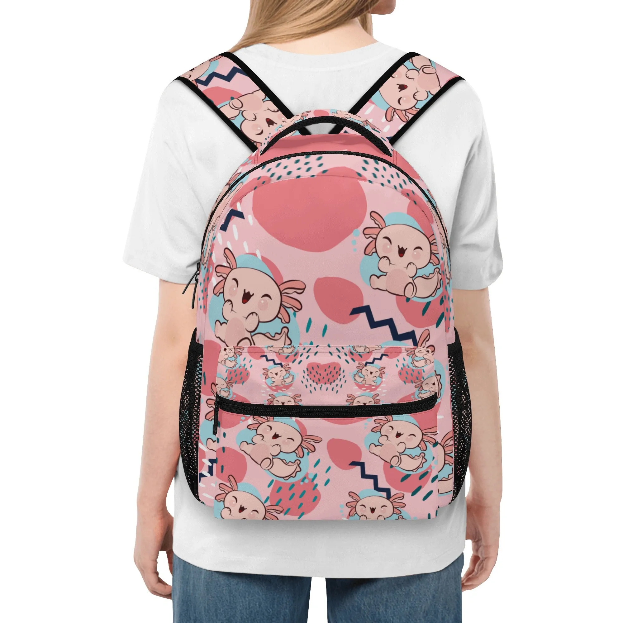 Back to School Essentials: Stylish, Practical Bags & Backpacks for Kids and Tweens. Whimsical Axolotl pattern