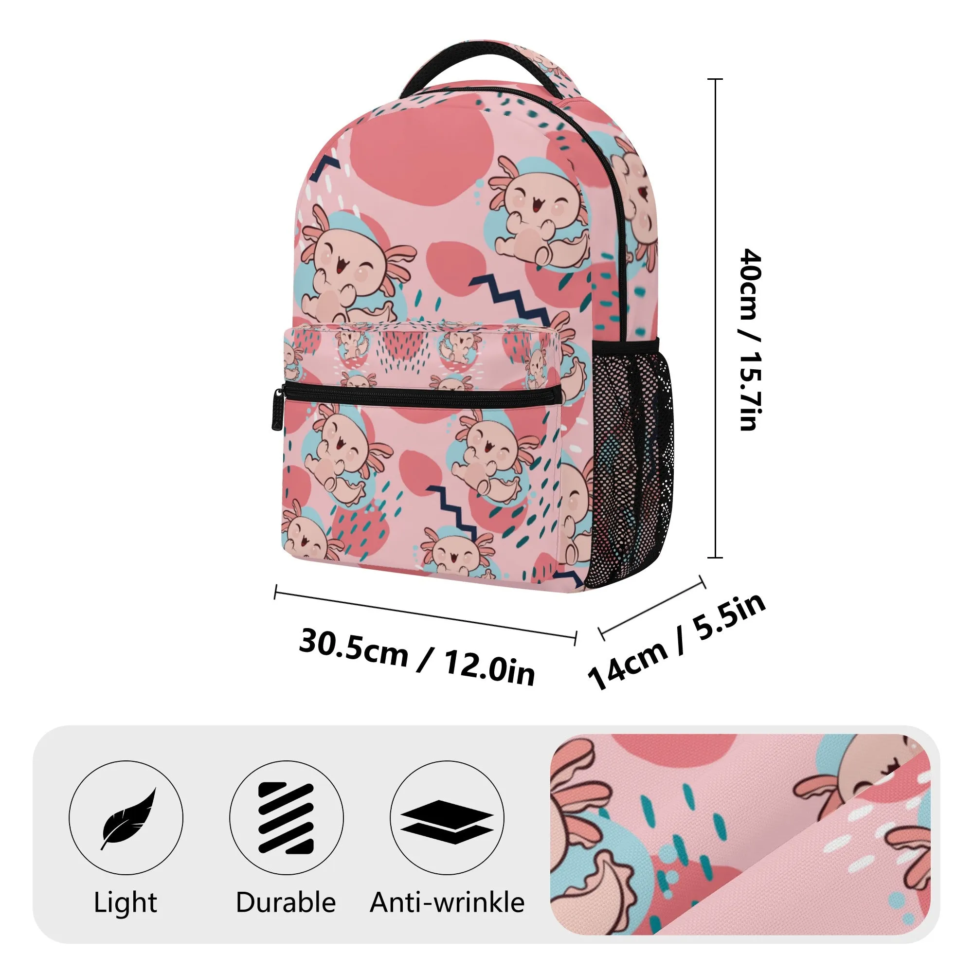 Back to School Essentials: Stylish, Practical Bags & Backpacks for Kids and Tweens. Whimsical Axolotl pattern