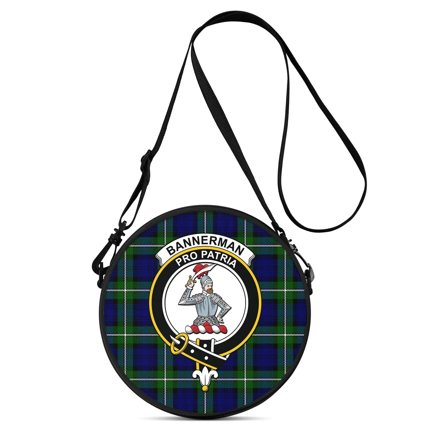 Bannerman Tartan Round Satchel Bags with Family Crest