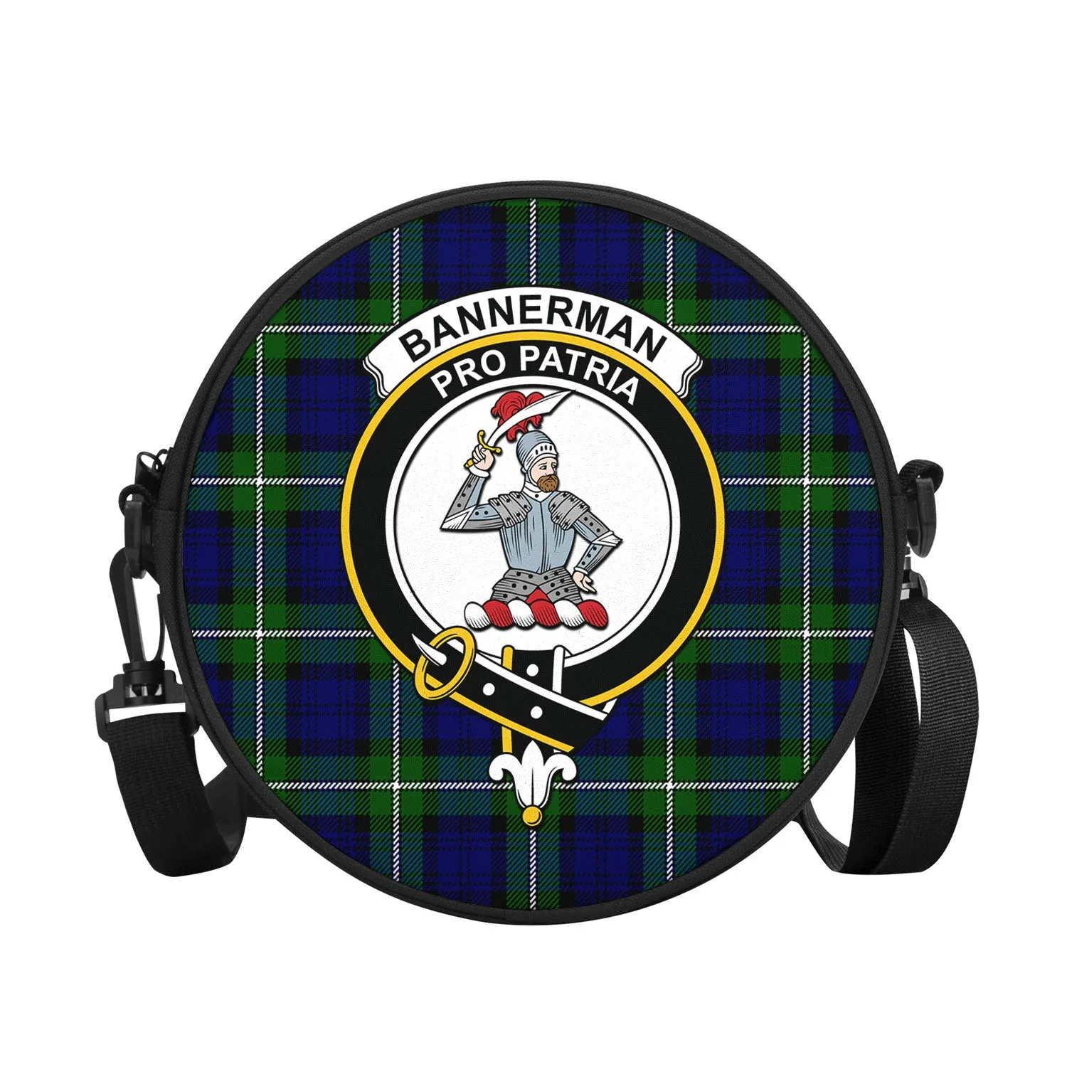 Bannerman Tartan Round Satchel Bags with Family Crest