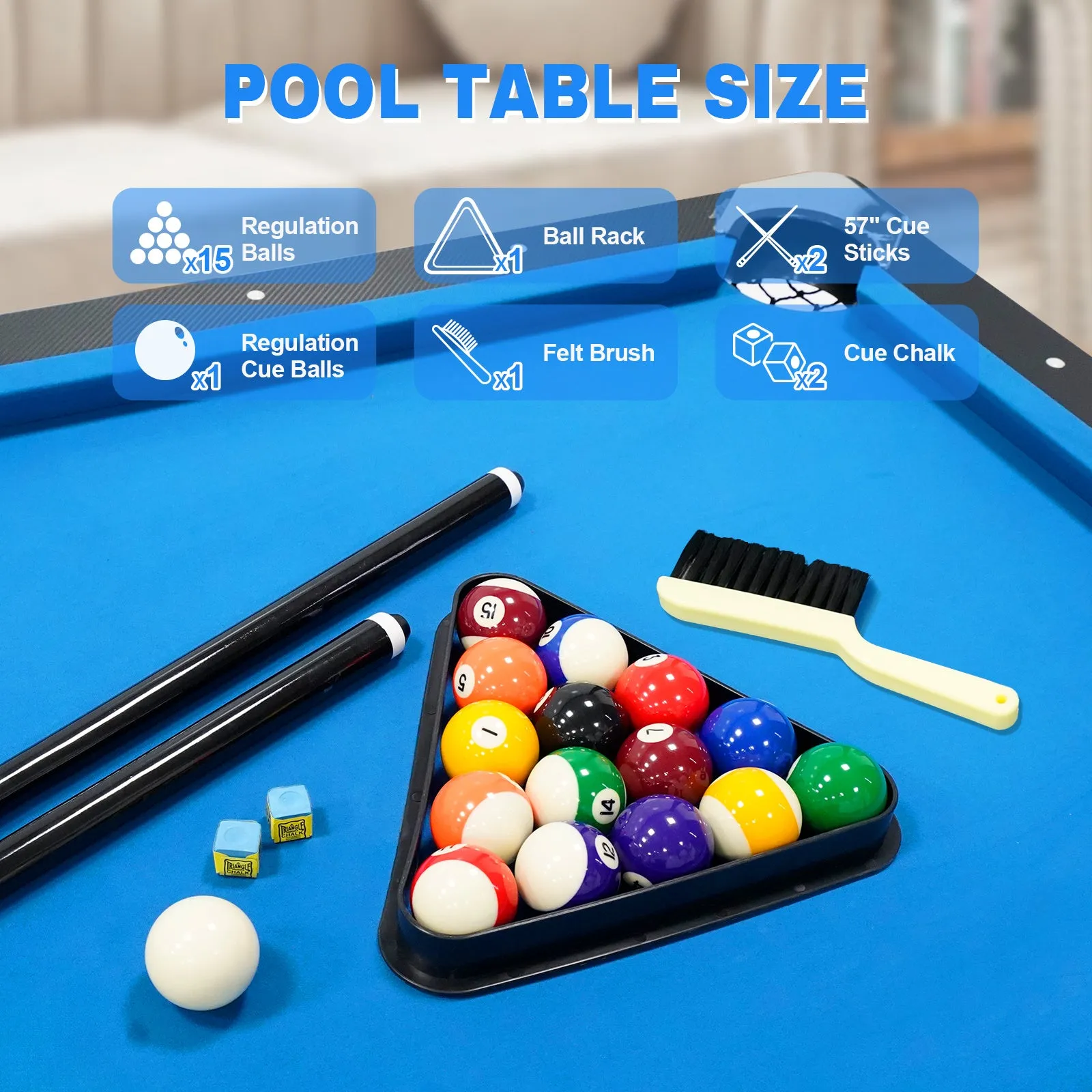 Billiards Table,Portable Pool Table, Includes Full Set of Balls, 2 Cue Sticks, Chalk, and Felt Brush,Folding Pool Table,Simple Assembly Needed,Family Movement