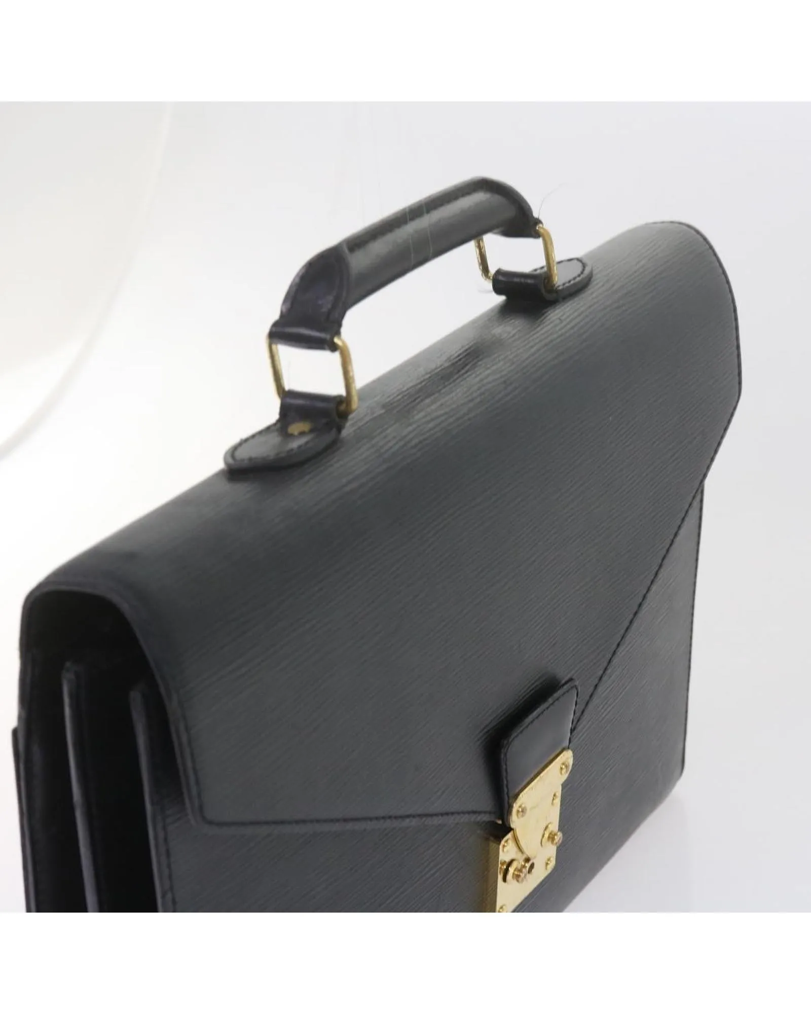 Black Leather Briefcase with Shoulder Strap and Multiple Compartments