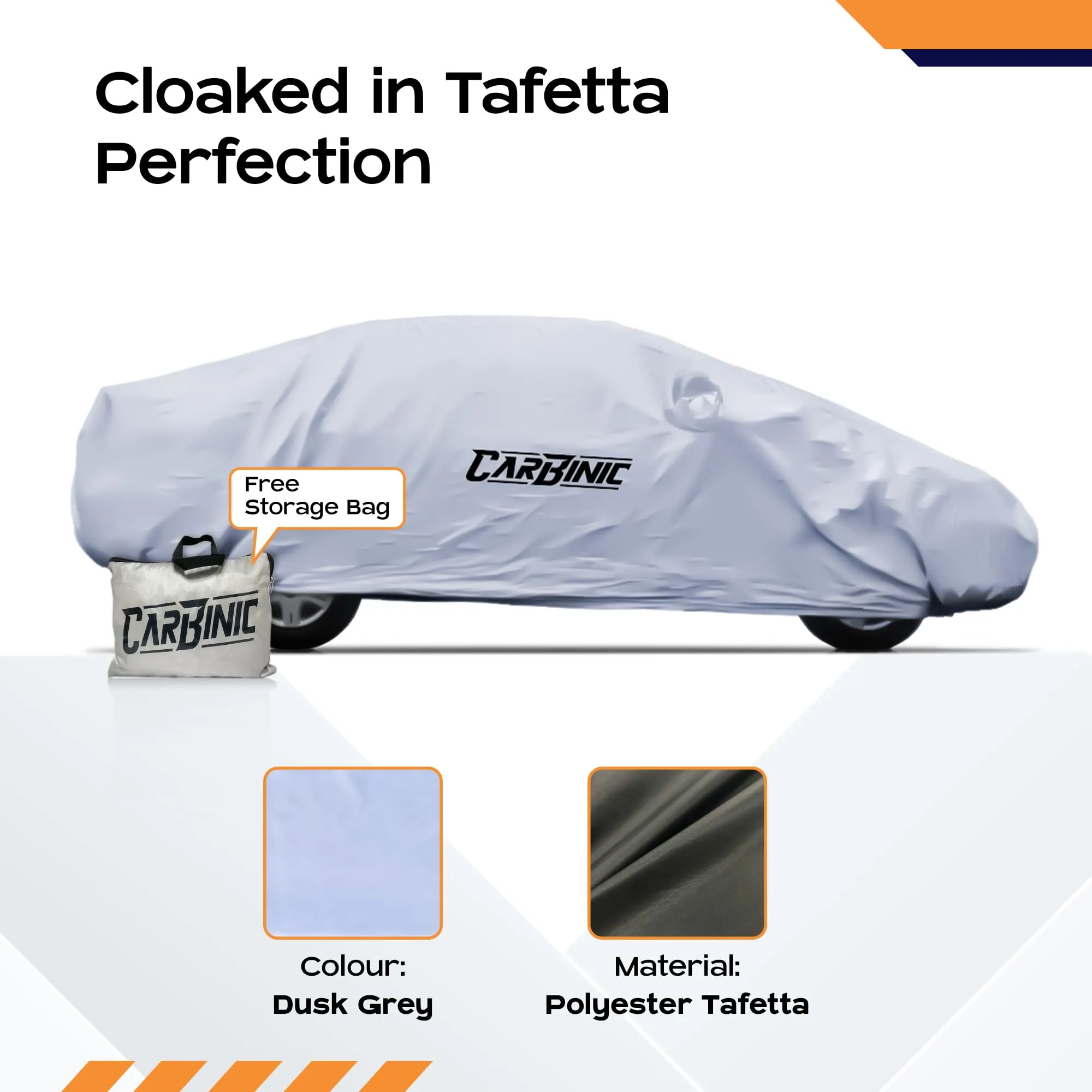 CARBINIC Waterproof Car Body Cover for Mahindra Scorpio 2022 | Dustproof, UV Proof Car Cover | Car Accessories | Mirror Pockets & Antenna Triple Stitched | Double Layered Soft Cotton Lining, Silver