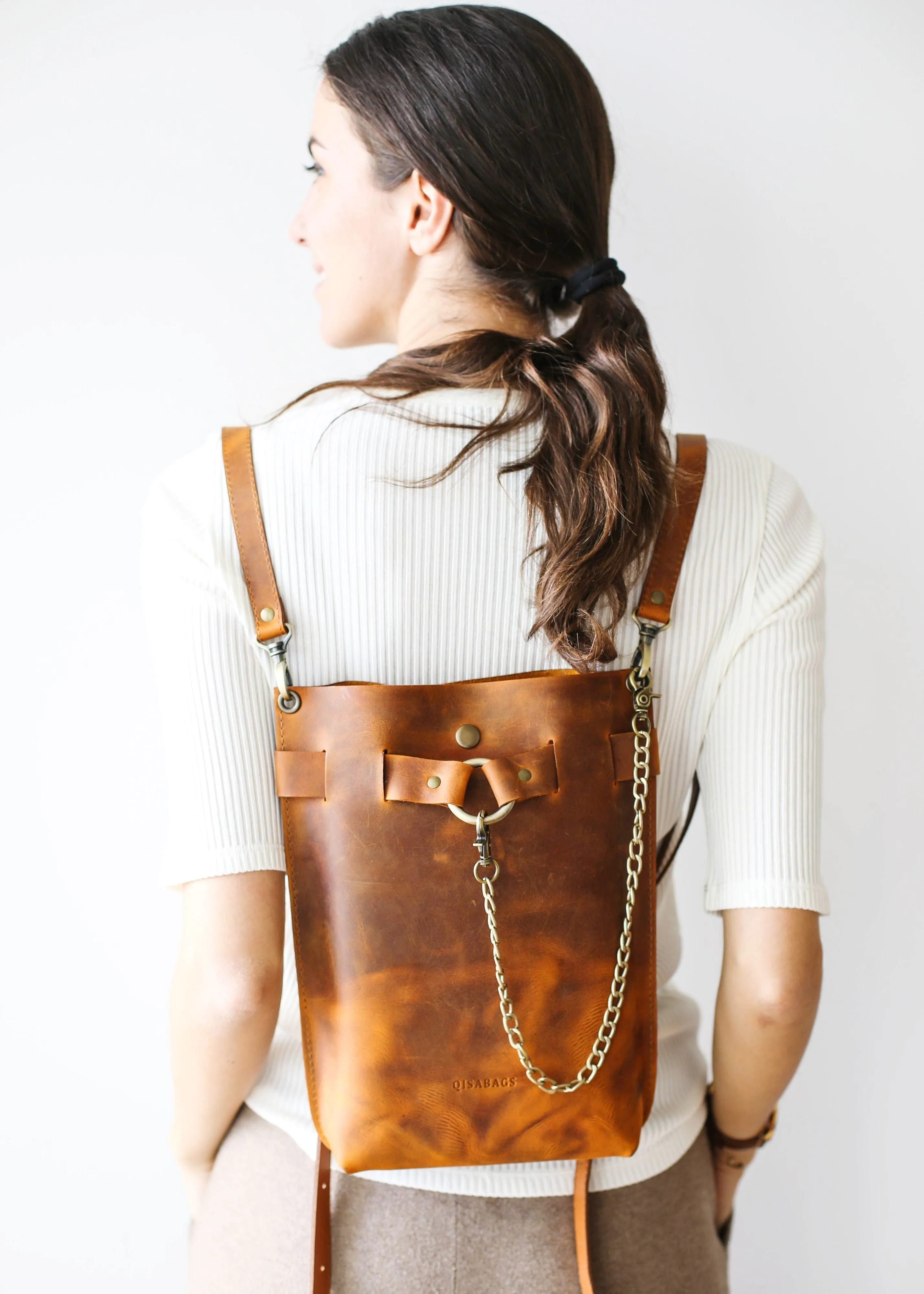 Cognac Brown Leather Bag - "Ring Belt Edition"