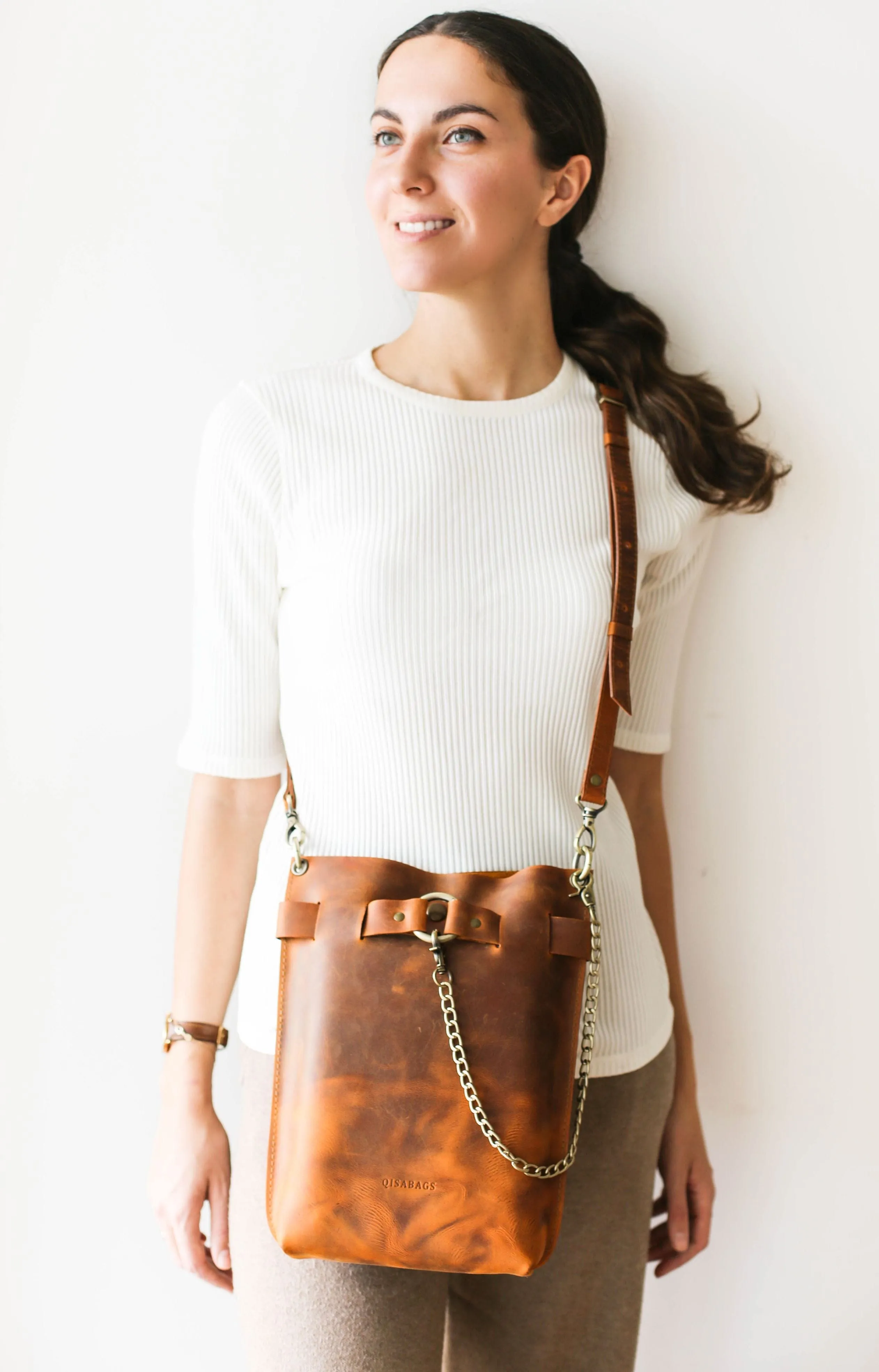 Cognac Brown Leather Bag - "Ring Belt Edition"