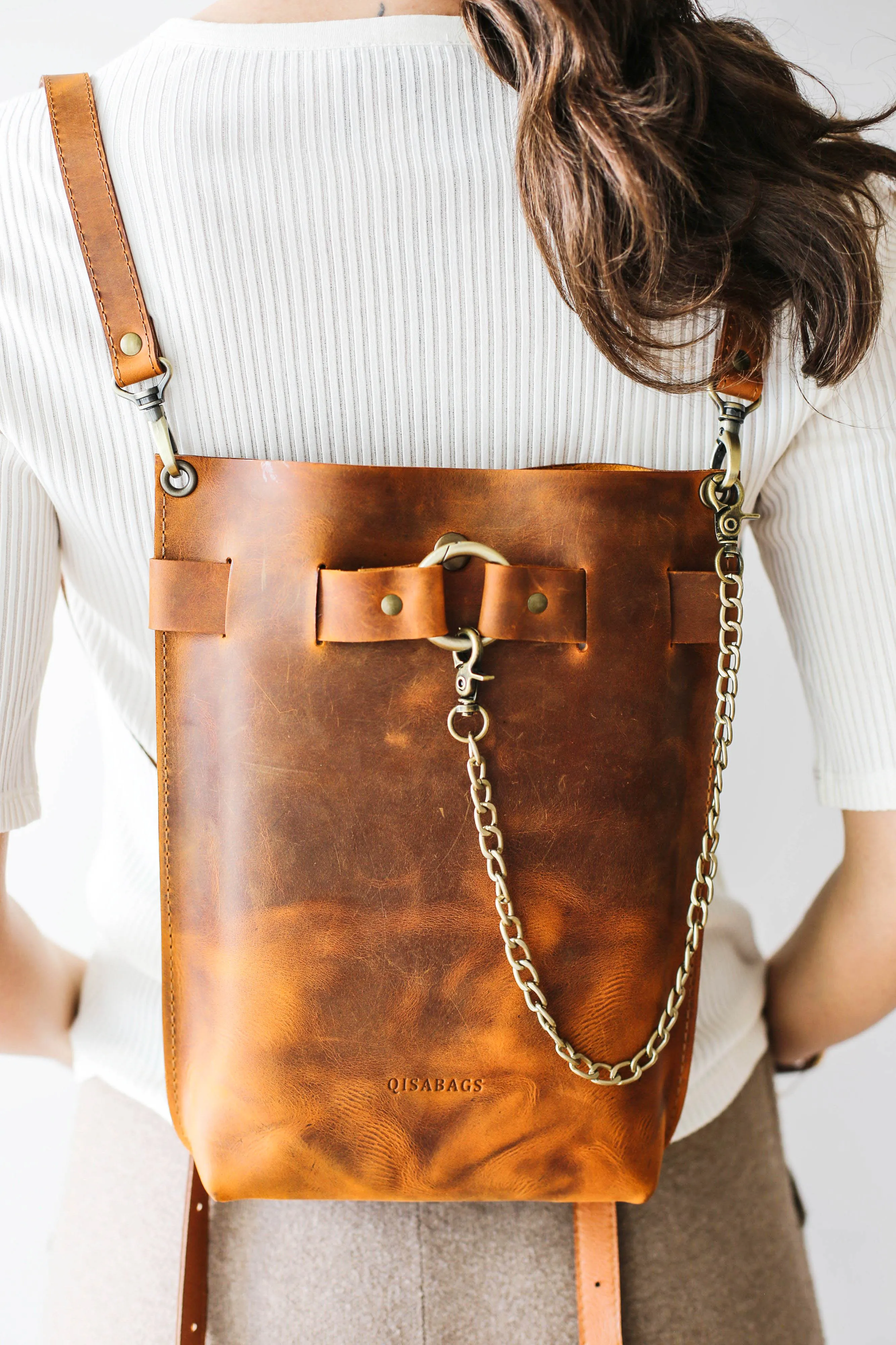 Cognac Brown Leather Bag - "Ring Belt Edition"