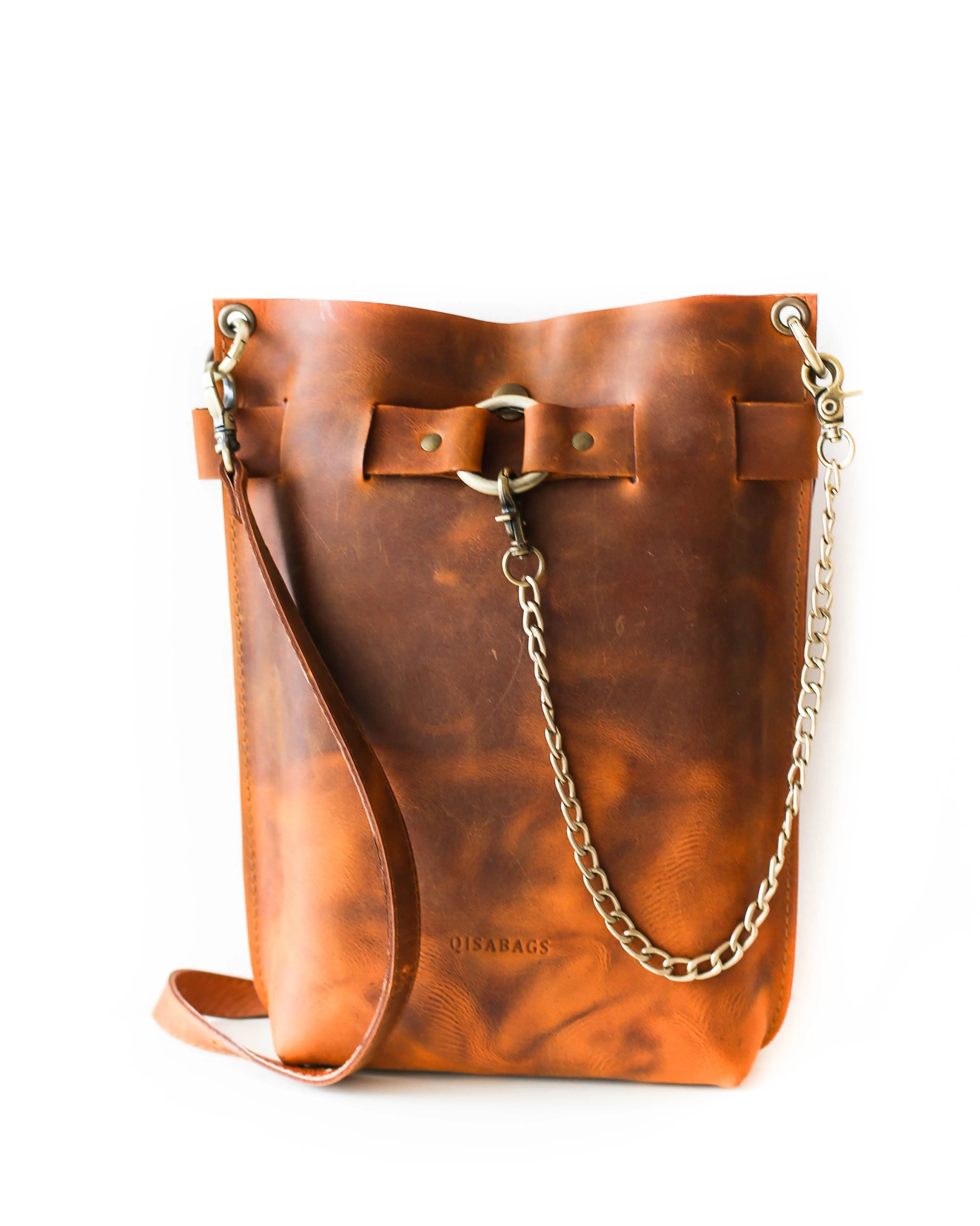 Cognac Brown Leather Bag - "Ring Belt Edition"