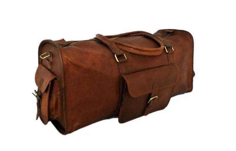 Distressed Leather Duffel Bag 20"