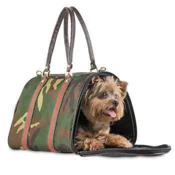 Duffle Dog Carrier - Camouflage w/Red Trim