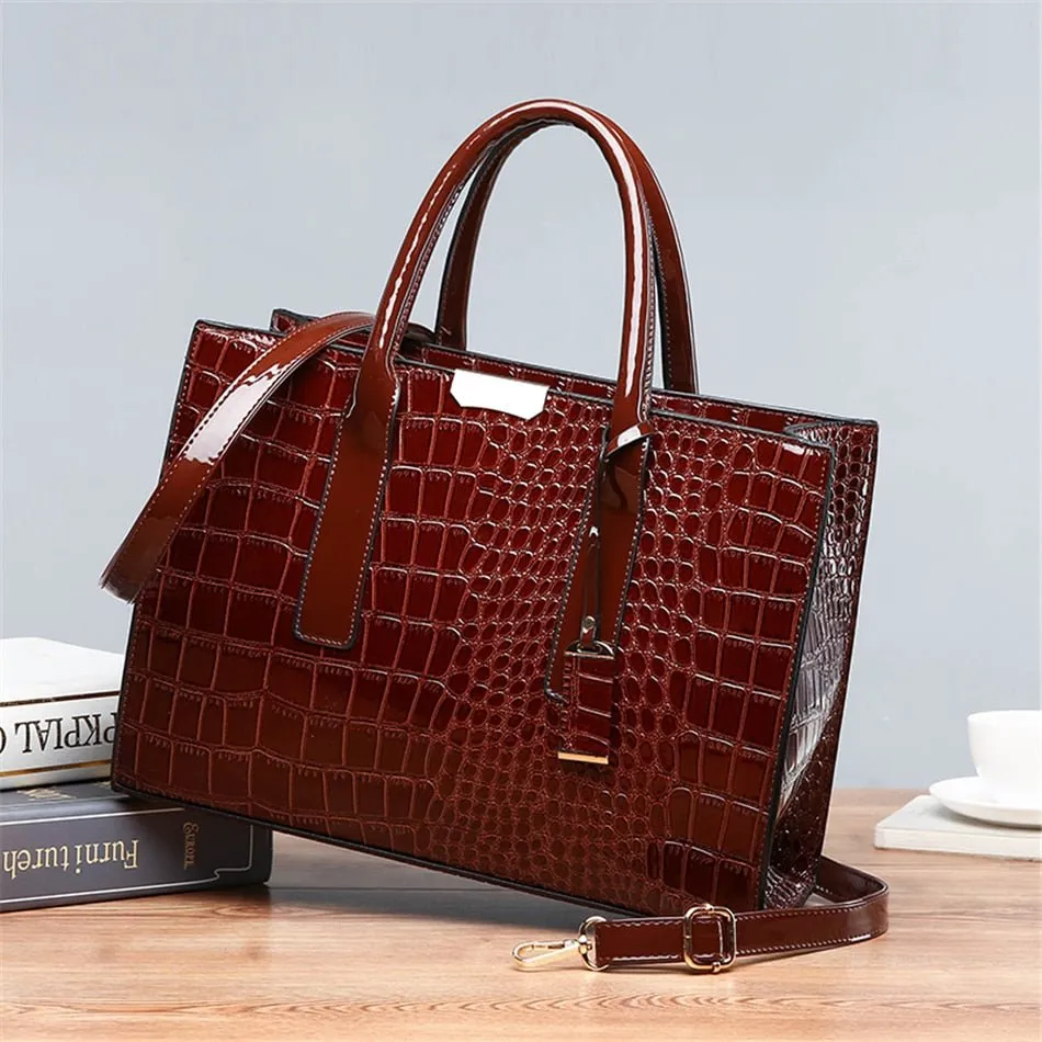 Exquisite CrocLuxe Leather Crossbody Tote Bag