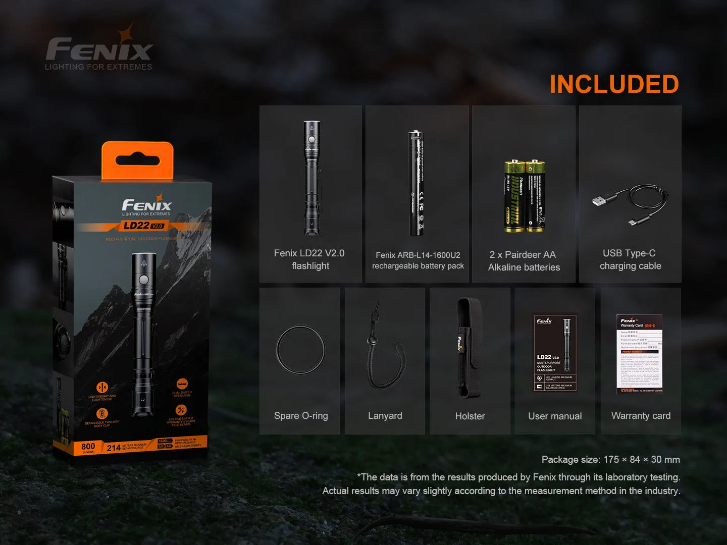 Fenix LD22 V2 Compact LED Flashlight - 800 Lumens