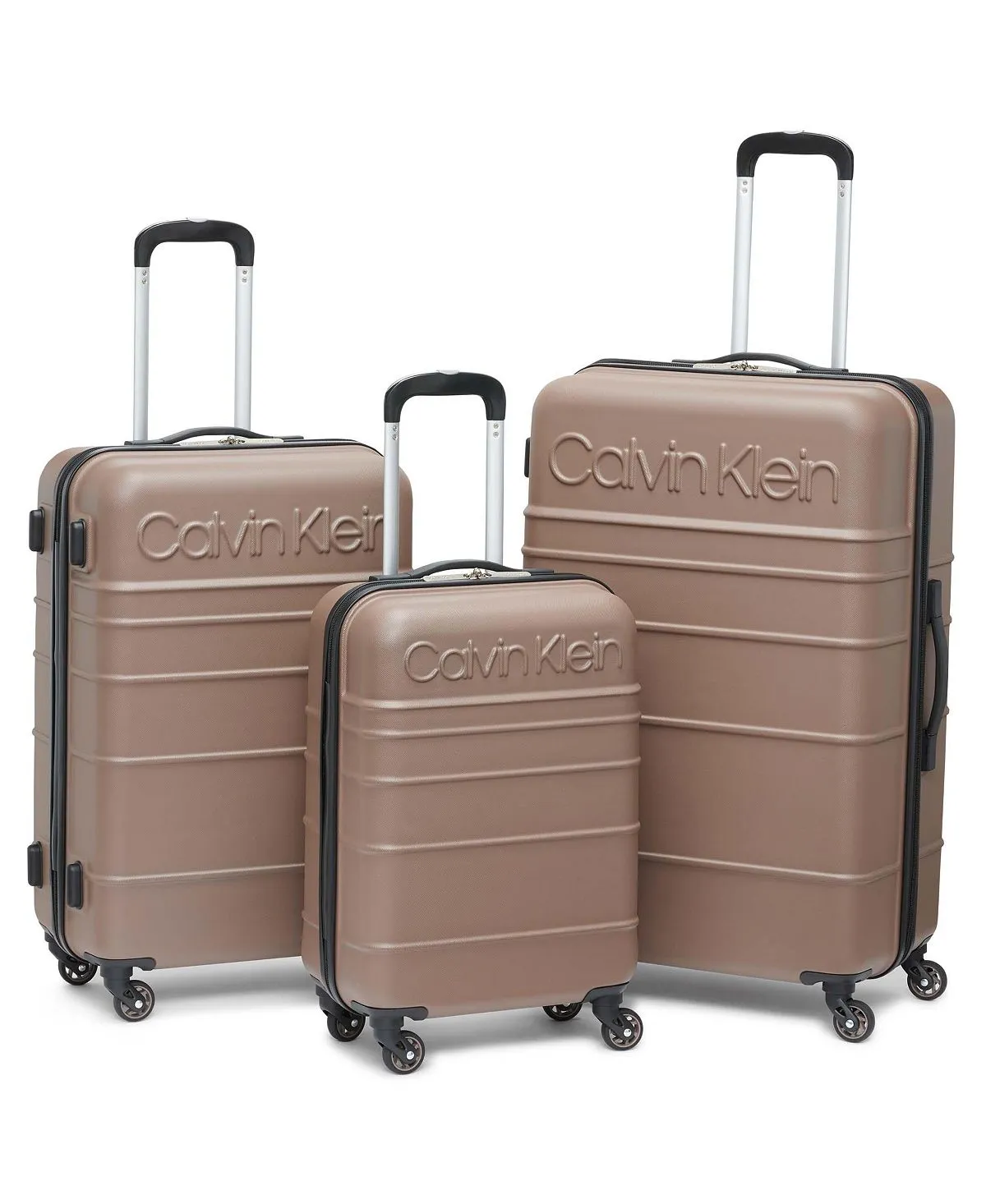 fillmore 3 piece calvin klein hard side suitcase set brown