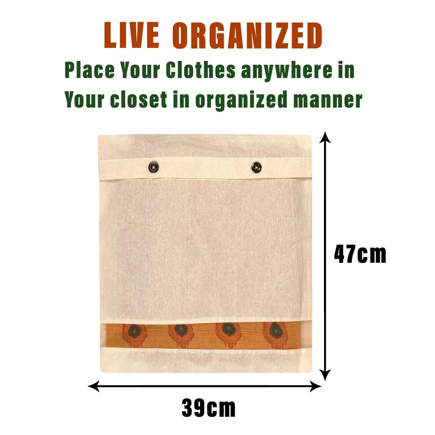 Heart Home Saree Bags | Clothes Bags for Storage | Cotton Wardrobe Organizer | Mesh Window Cloth Storage Bags Set | Single Packing Saree Cover with Button | Pack of 30 | Cream