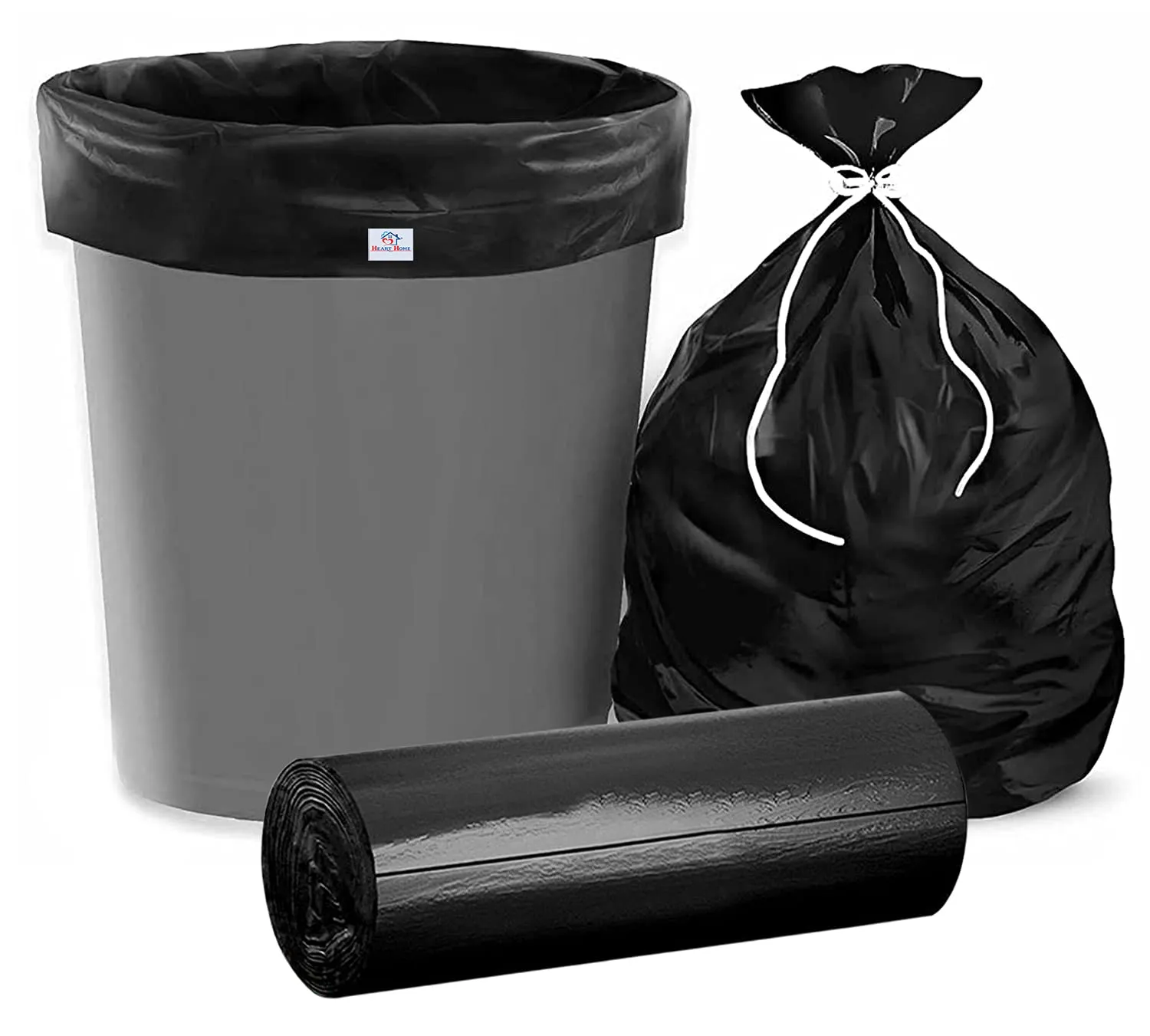 Heart Home Small 90 Biodegradable Garbage Bags, Dustbin Bags, Trash Bags For Kitchen, Office, Warehouse, Pantry or Washroom, 17x19 Inches (Black)-HS41HEARTHH24004,HS41HEARTHH024004