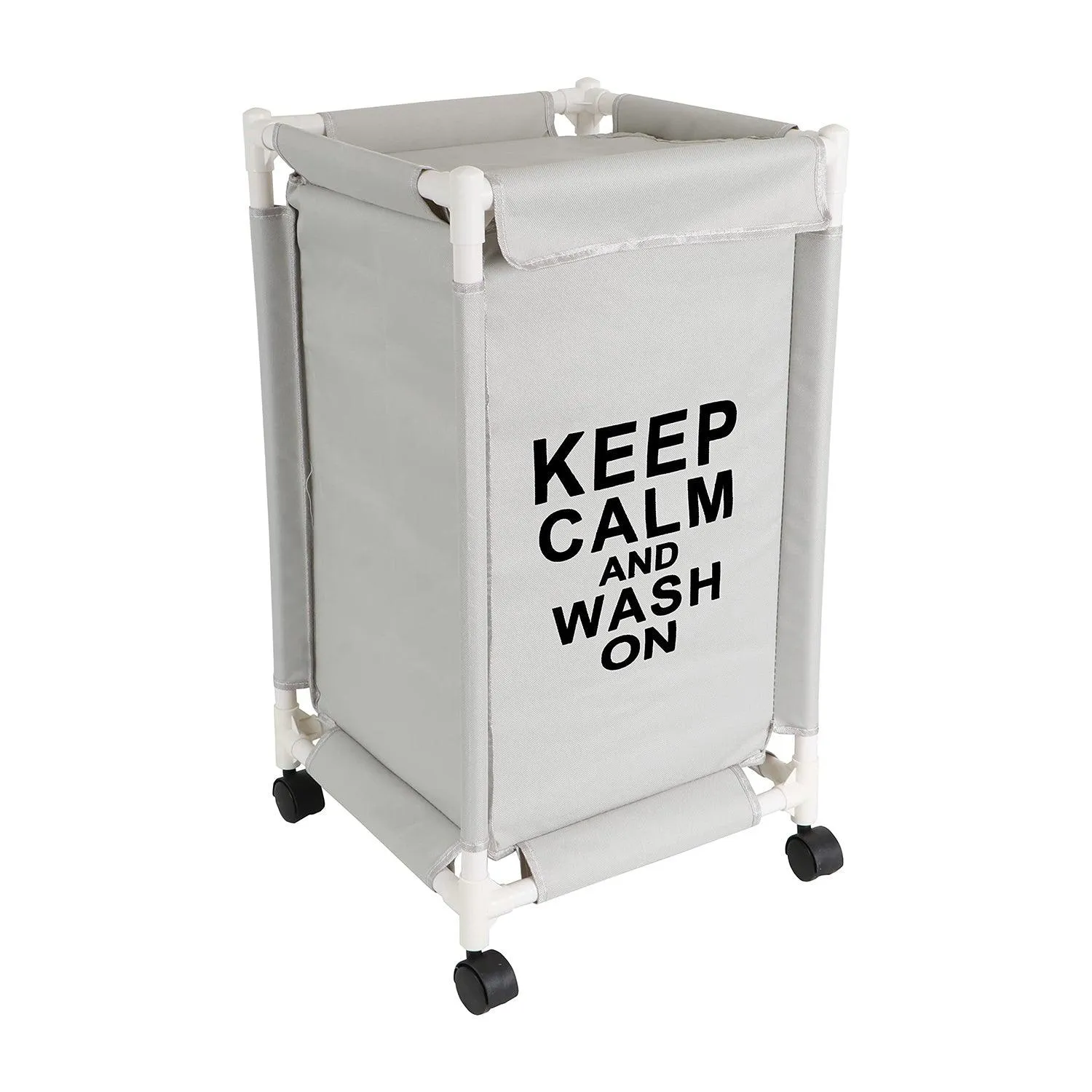 HOKIPO Oxford Fabric Laundry Basket Trolley With Wheels - 65x35x35 cm, Grey