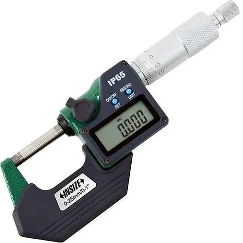 Insize 3108-25A Digital Outside Micrometer 0-25mm Range ±1µm Accuracy IP65 Waterproof