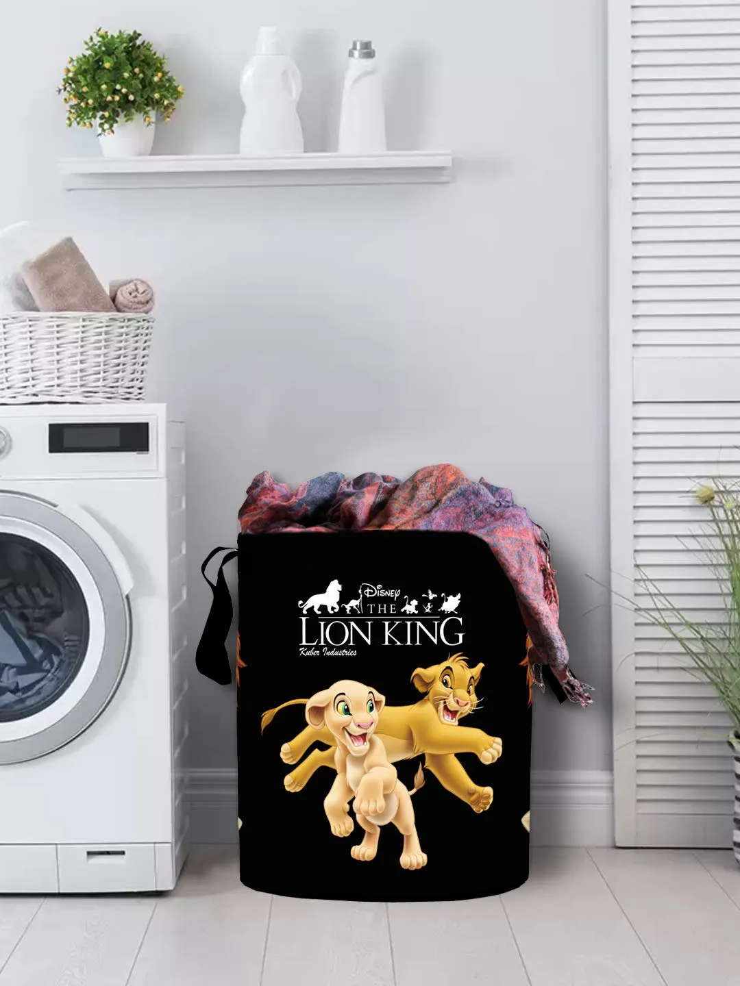 Kuber Industries Disney Lion King Print Non Woven Fabric Foldable Laundry Organiser with Handles,45 LTR (Black)