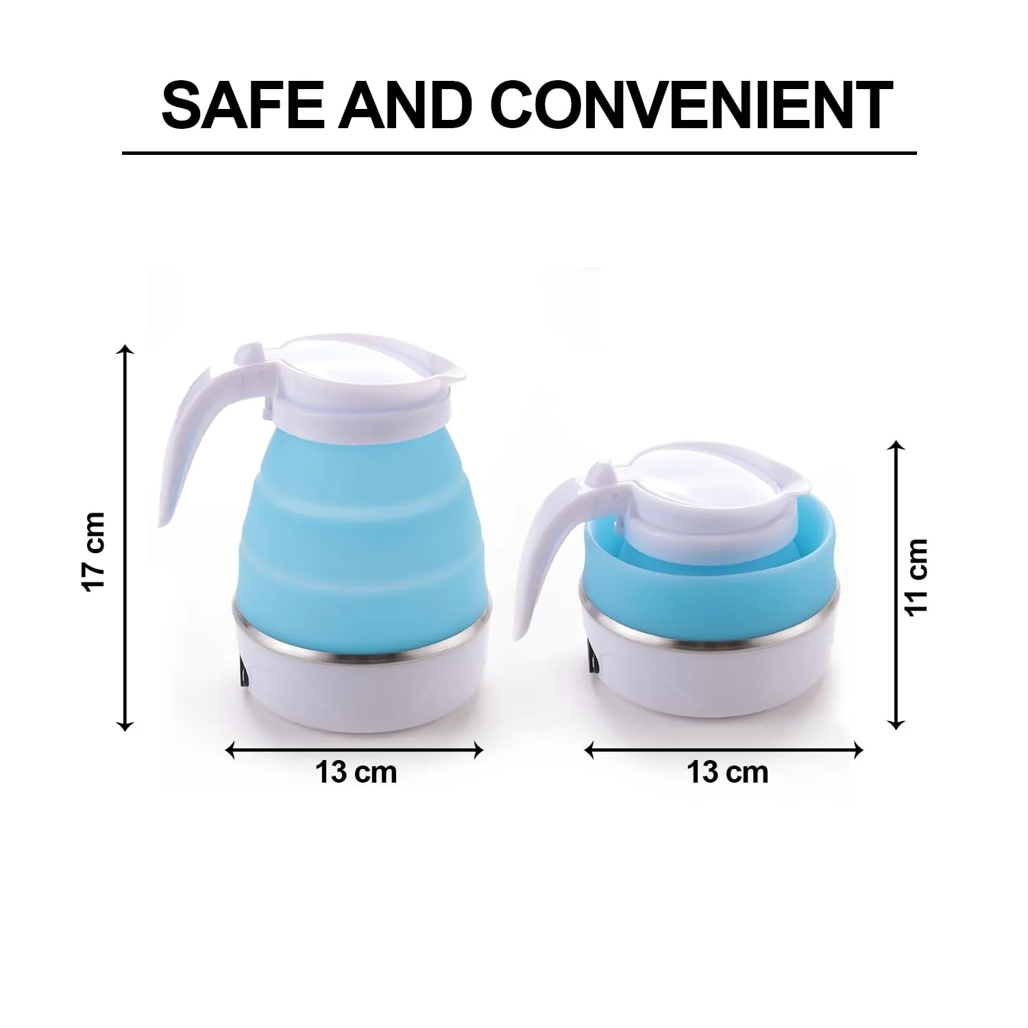 Kuber Industries Foldable Electric Kettle 600 ML | Silicone Body With 304-Stainless Steel Base | Leak Proof Design | Multipurpose Portable Electric Kettle for Travel, Office & Home | 600W | Blue