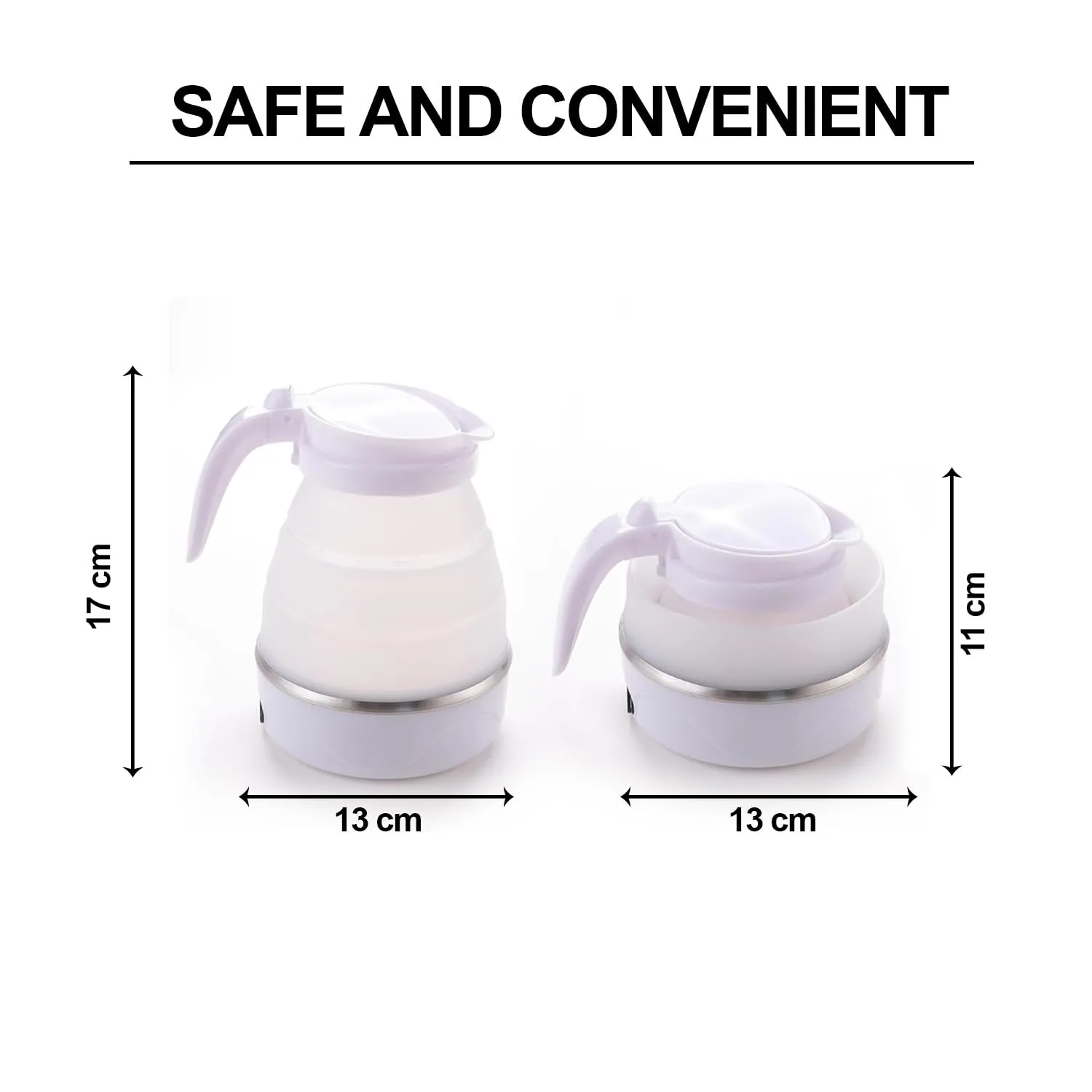 Kuber Industries Pack of 5 Foldable Electric Kettle 600 ML|Silicone Body With 304-Stainless Steel Base|Leak Proof Design|Multipurpose Portable Electric Kettle for Travel, Office & Home|600W|White