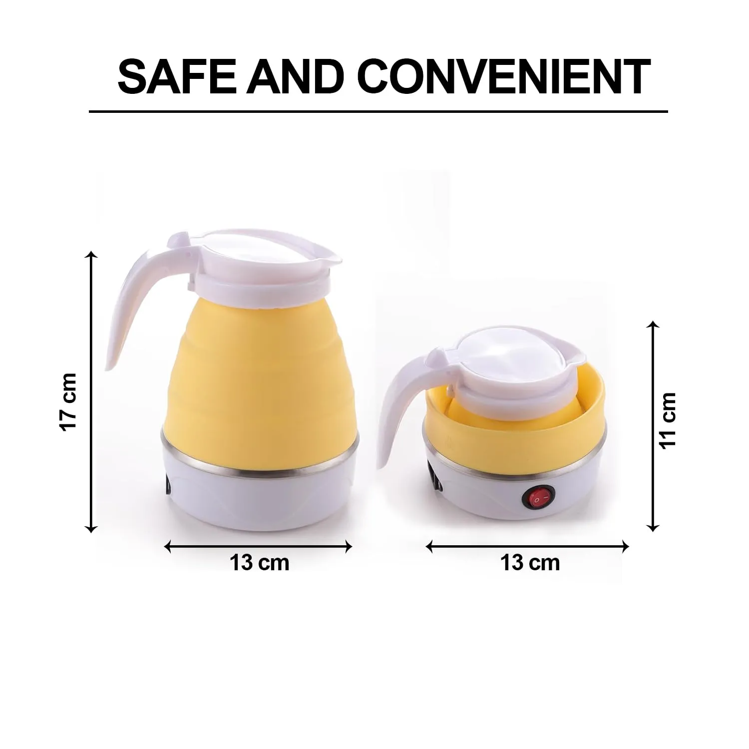 Kuber Industries Pack of 5 Foldable Electric Kettle 600 ML|Silicone Body With 304-Stainless Steel Base|Leak Proof Design|Multipurpose Portable Electric Kettle for Travel, Office & Home|600W|Yellow