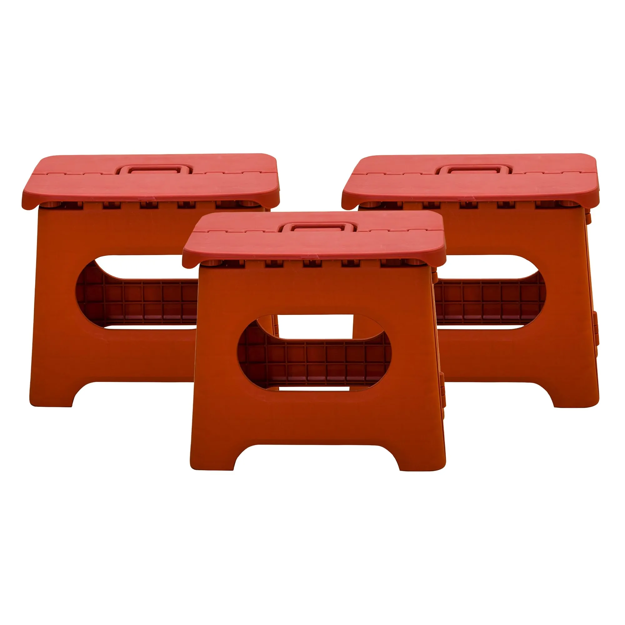 Kuber Industries (Set of 3) Small Folding Stool for Sitting - Plastic Foldable & Portable Step Stool for Kids - Red