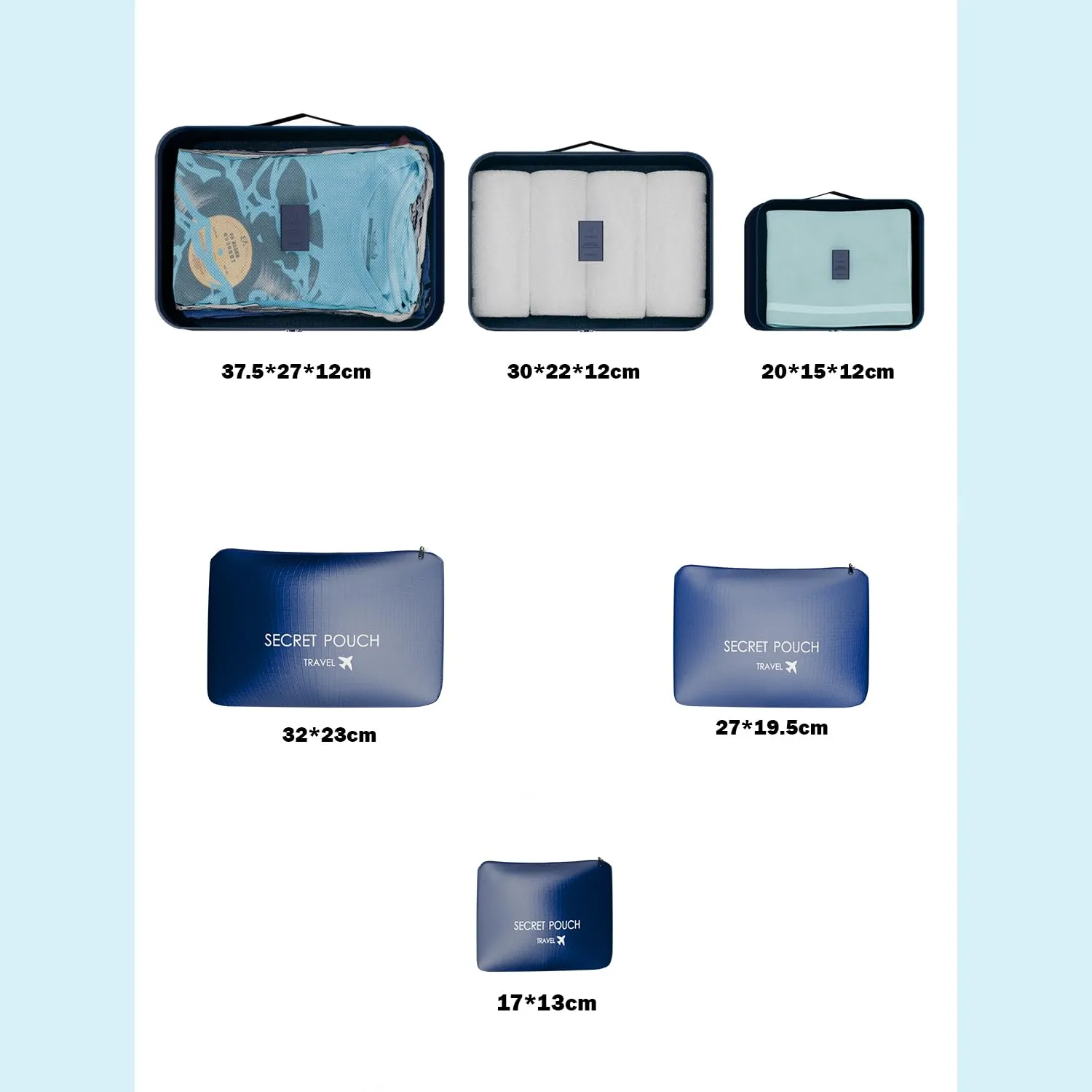 Kuber Industries Set of 6 Travel Organizer | 3 Packing Cubes   3 Pouches Luggage Bags Set | Laundry Pouch for Bra-Pantry-Socks-Shoe-Cosmetics | Storage Clothes Packing Cubes | ZH022DB | Dark Blue