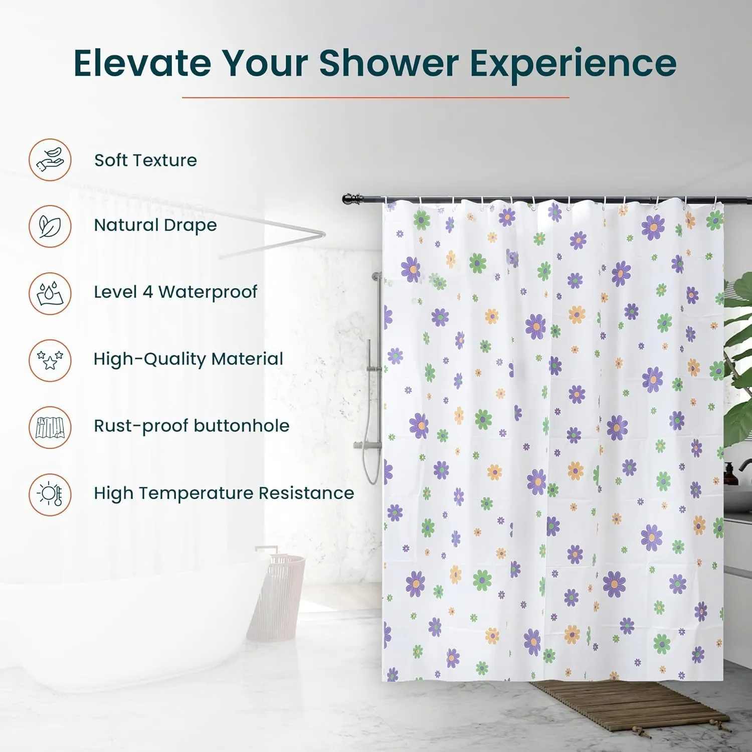 Kuber IndustriesSoft Texture Bath Curtain|Natural Drape Waterproof Shower Curtain 6 Feet|Pack of 3|White