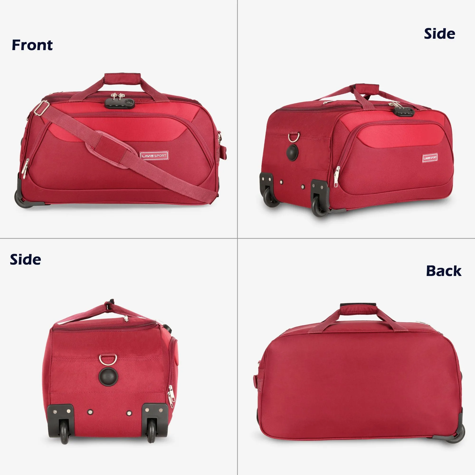 Lavie Sport 57 cms Anti-theft Sage Wheel Duffle Bag | Maroon