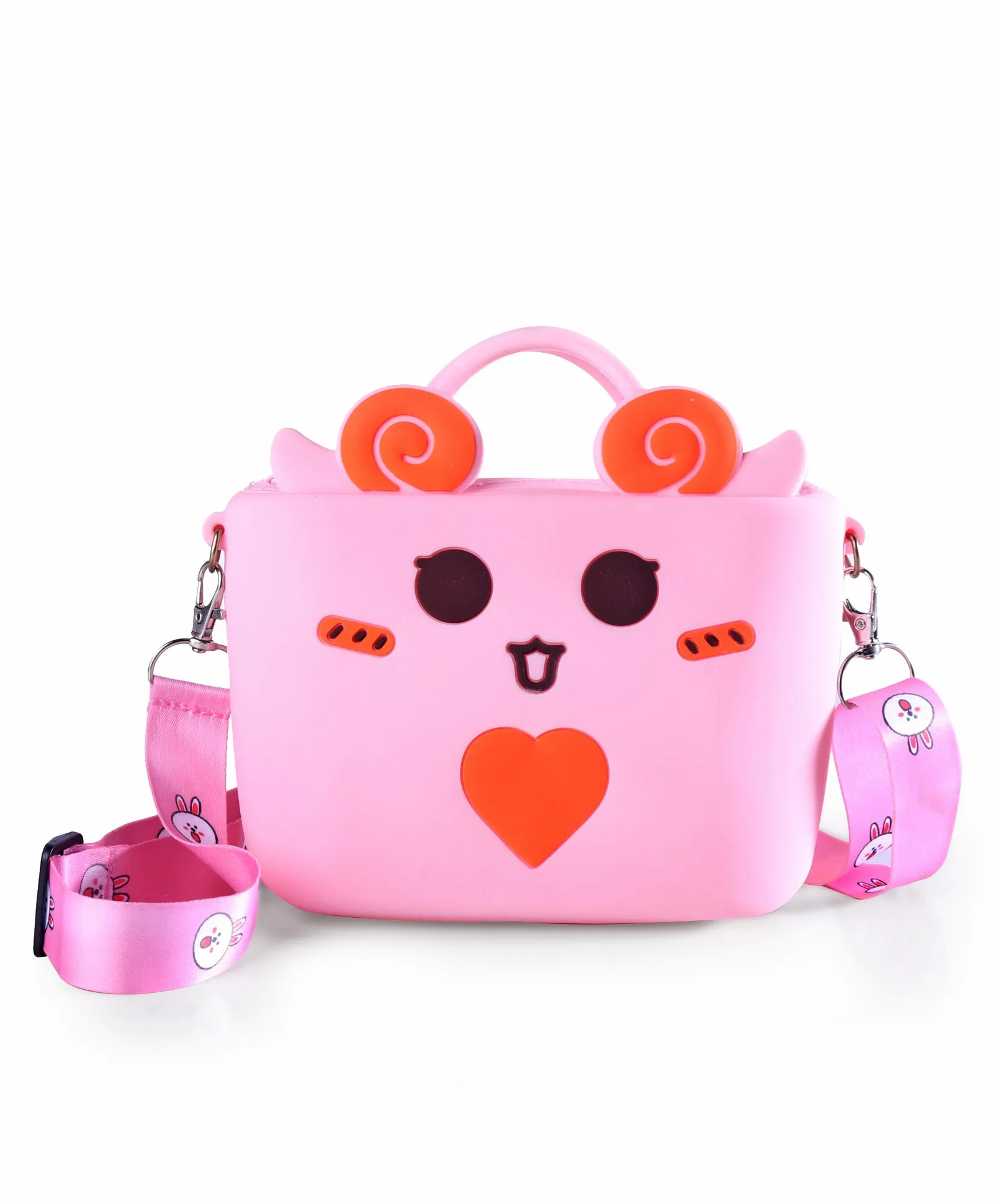 LITTLE HEART BUCKET SILICON SLING BAG - PINK