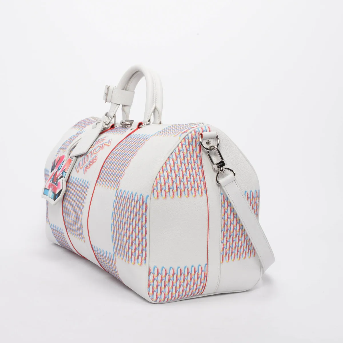 Louis Vuitton White Spray Damier Keepall Bandouliere 50