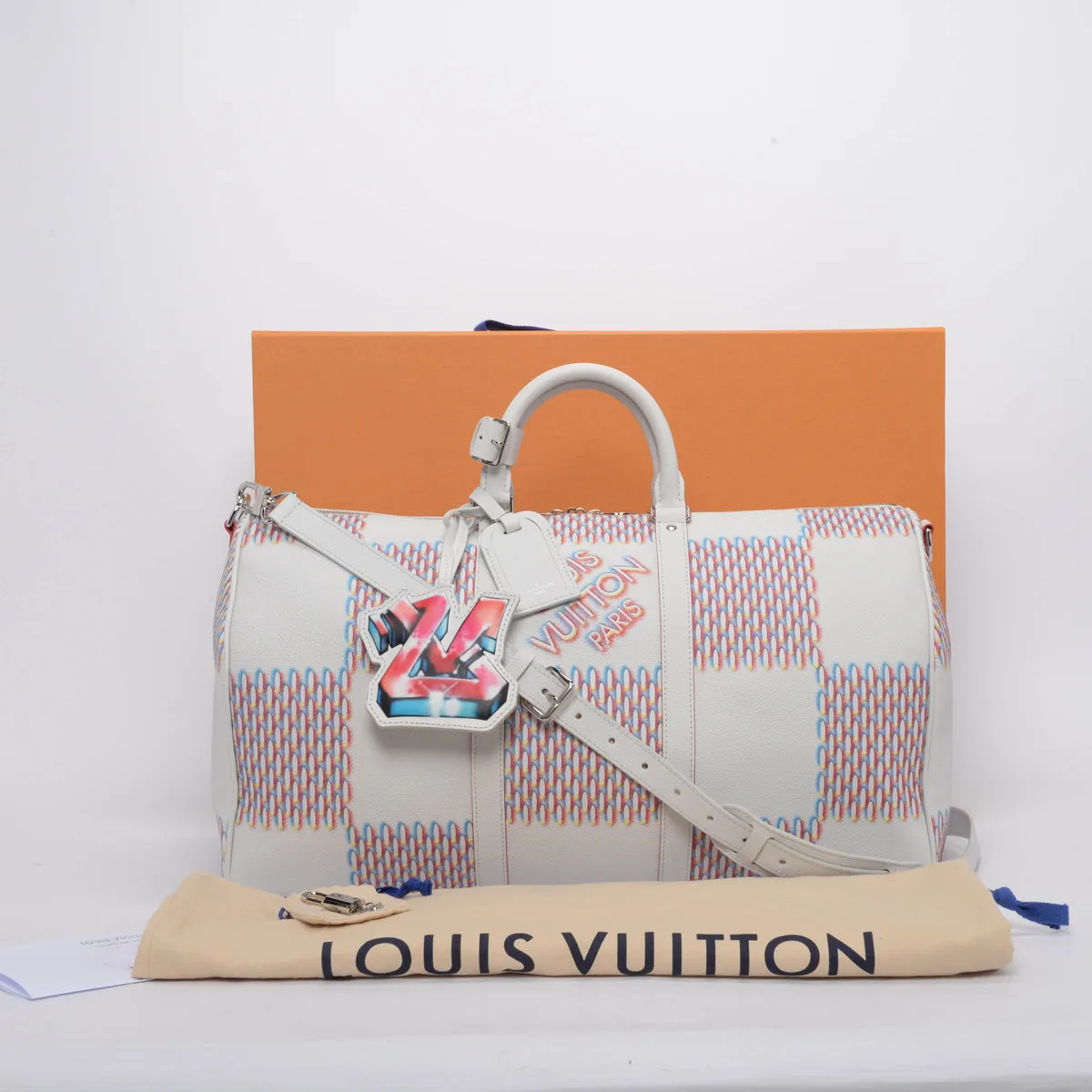 Louis Vuitton White Spray Damier Keepall Bandouliere 50