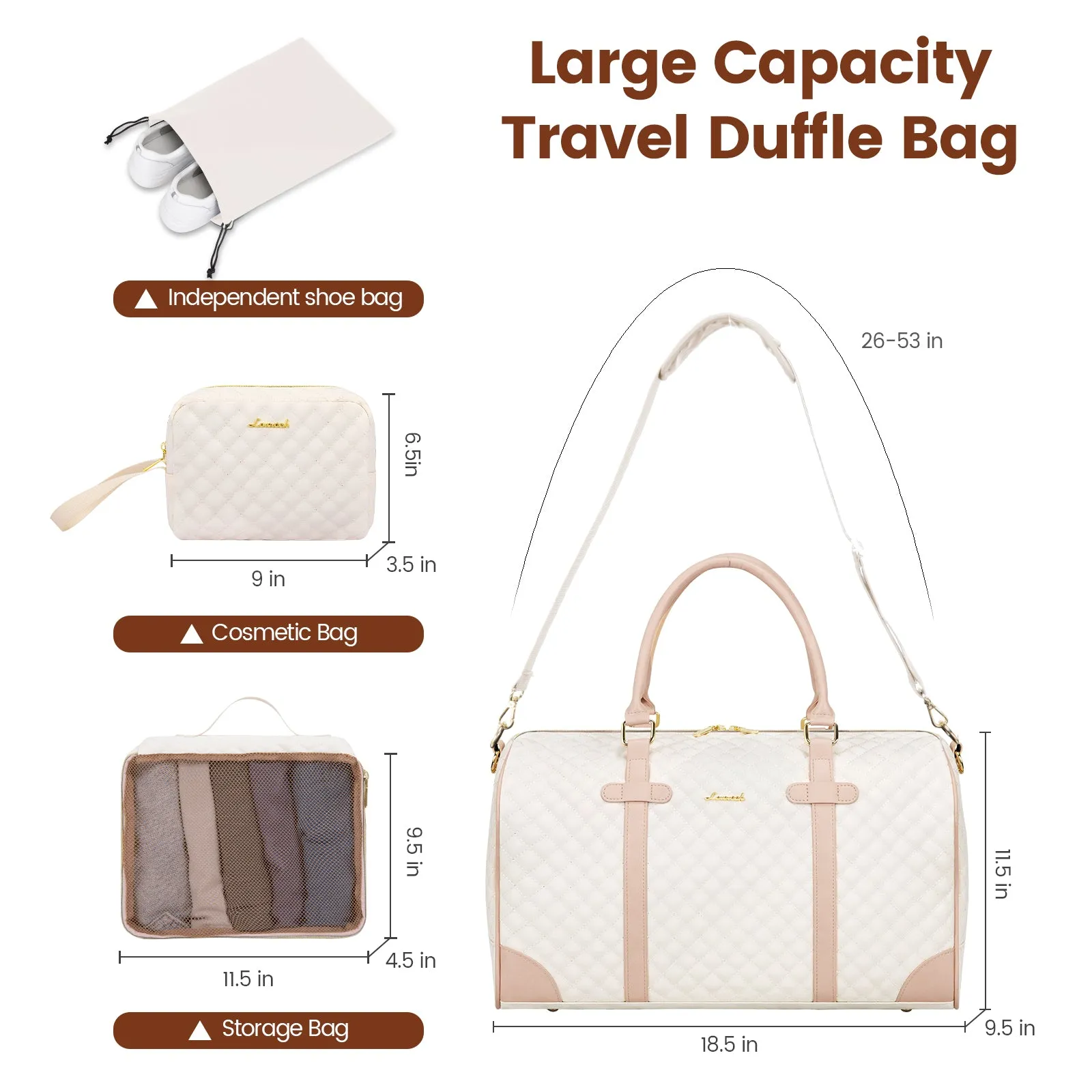 Lovevook All-in-One 3-Piece Beige & Pink Travel Set for Weekend Escapes