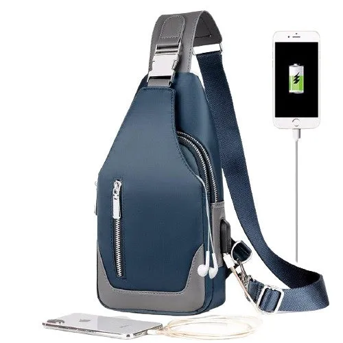 Men USB Charging Multilayer Shoulder Crossbody Bags