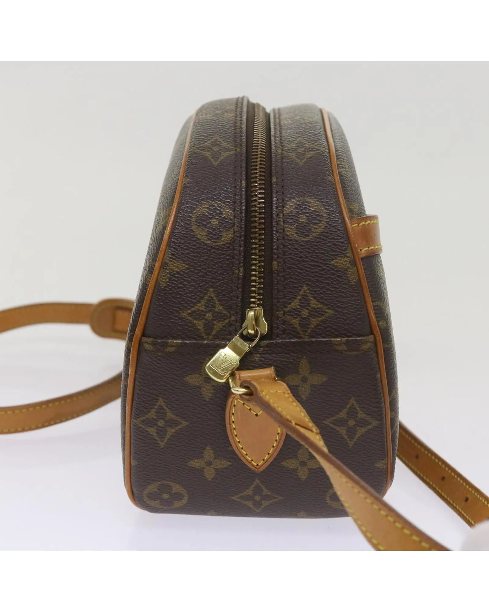 Monogram Shoulder Bag with Flap Closure and Multiple Compartments