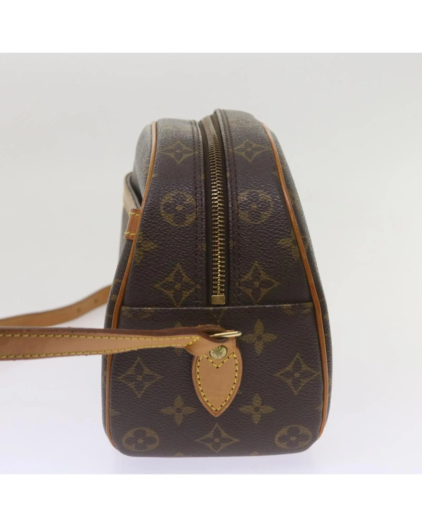 Monogram Shoulder Bag with Flap Closure and Multiple Compartments