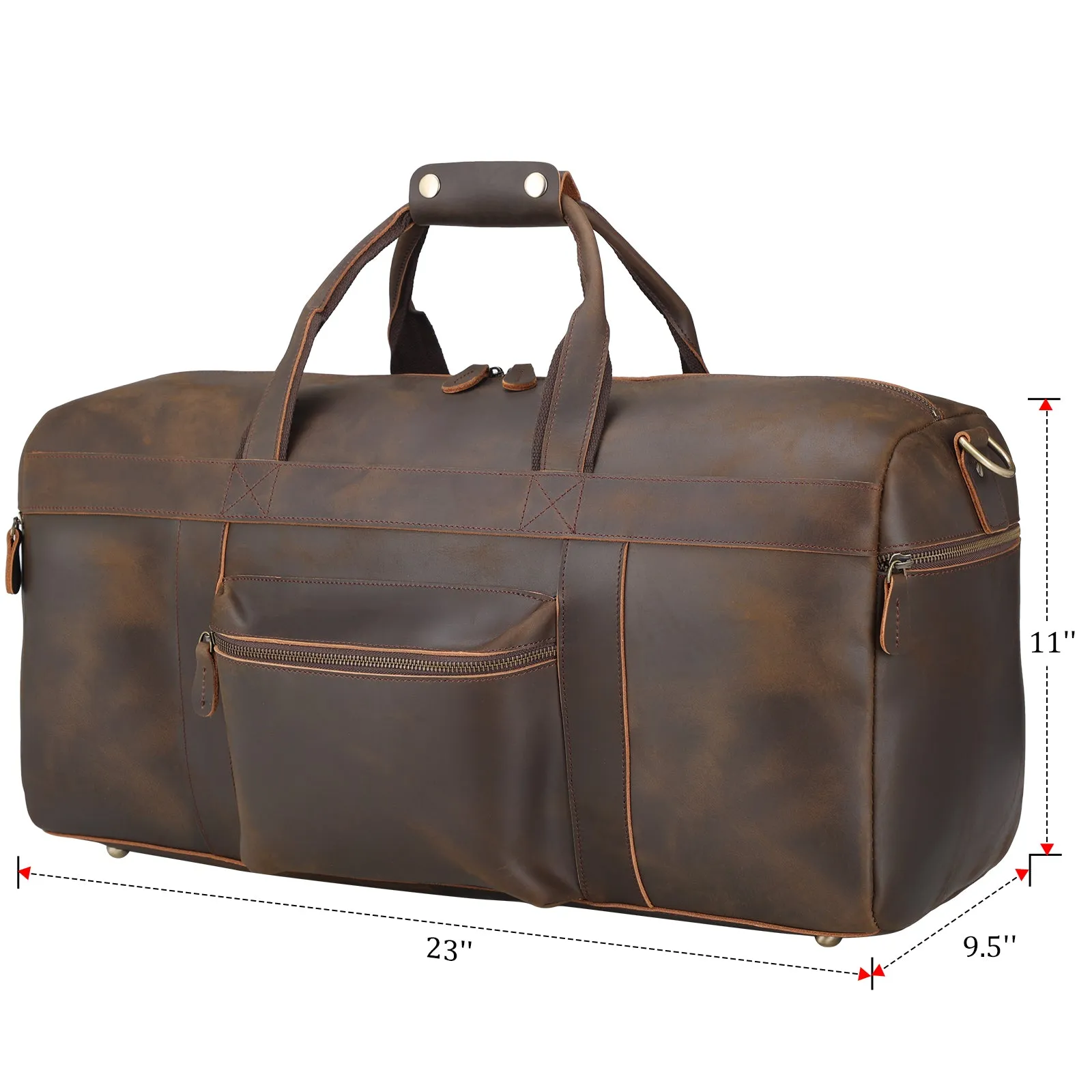 Polare 23'' Vintage Full Grain Cowhide Leather Weekender Duffle Bag Overnight Travel Carry on Duffel Bag For Men