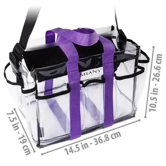 SHANY Travel Caddy with Pockets, Clear with Purple Handle