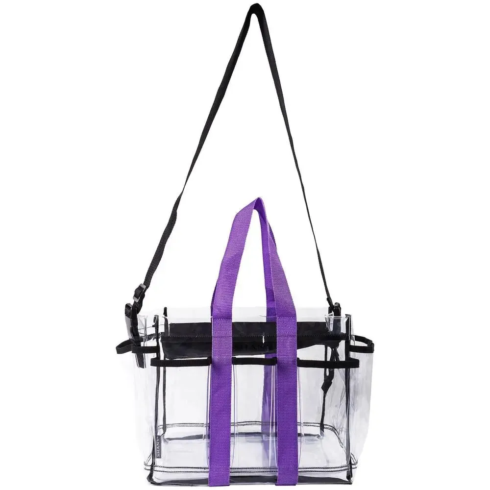 SHANY Travel Caddy with Pockets, Clear with Purple Handle