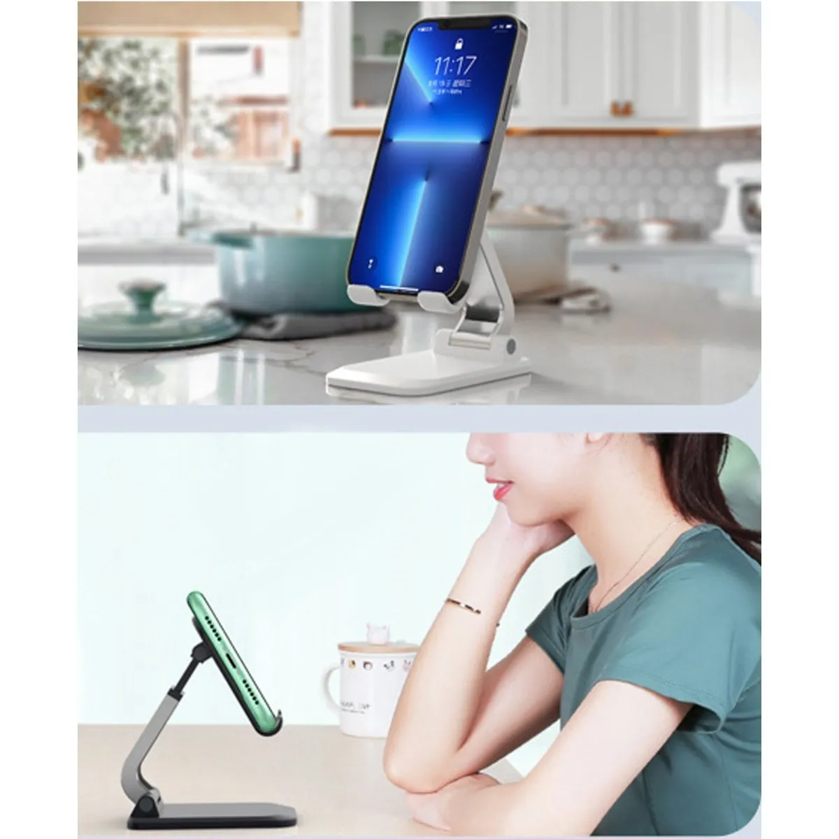 Tabletop Mobile Phone Stand Holder, Compact Foldable Adjustable Universal Smartphone Cell Phone Stand