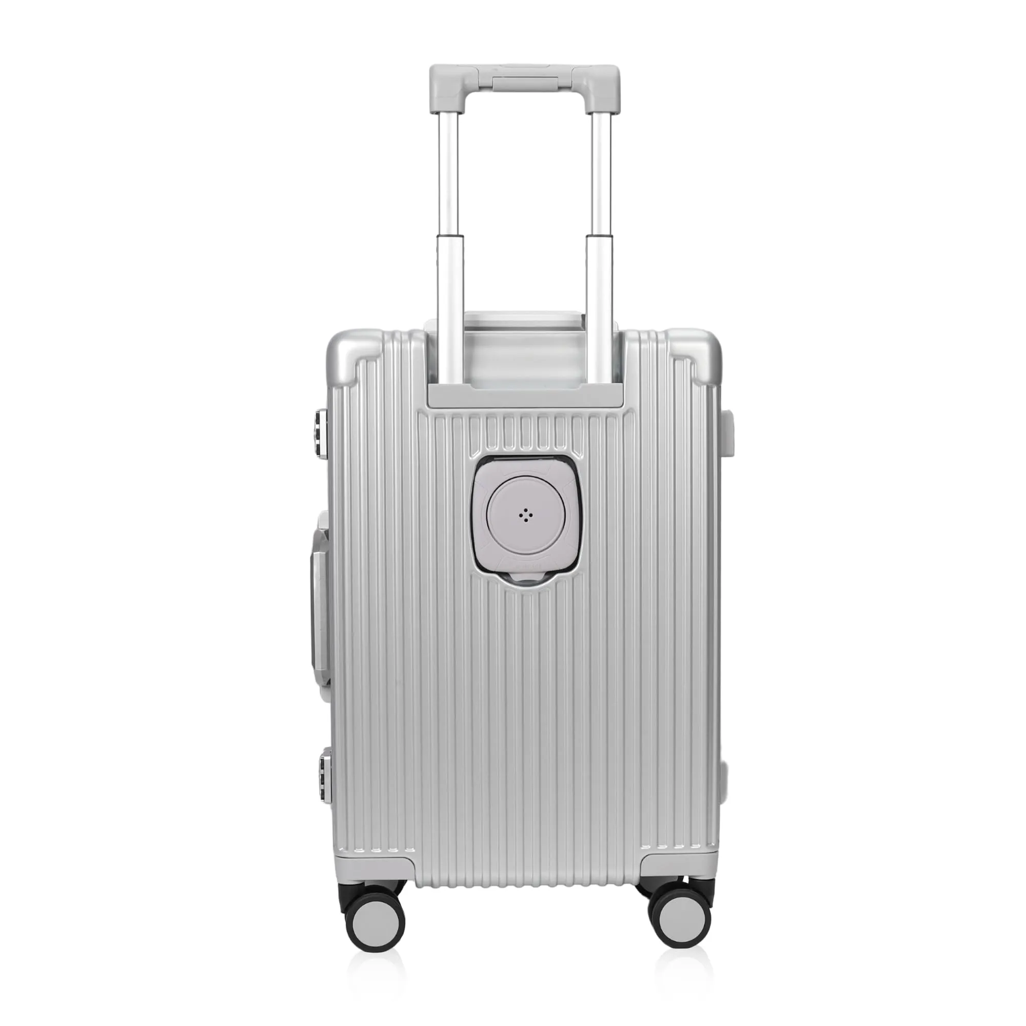 THE CLOWNFISH Ambassador Series Carry-On Luggage Polycarbonate Hard Case Suitcase Eight Spinner Wheel Trolley Bag with TSA Lock, USB, Mobile Holder, Cup Holder- Aluminium Silver (56 cm-22 inch)