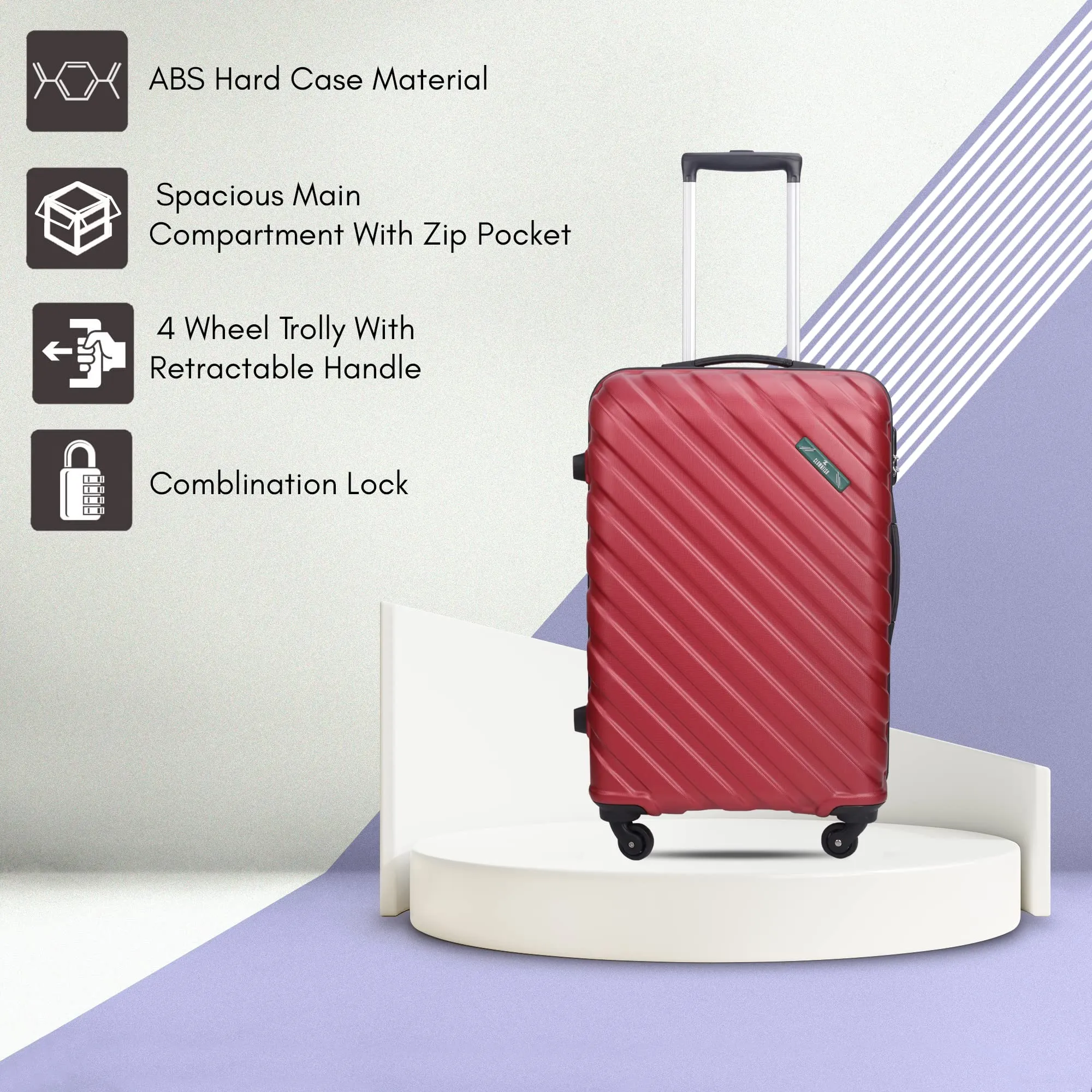 THE CLOWNFISH Armstrong Combo of 2 Luggage ABS Hard Case Suitcase Four Wheel Trolley Bags- Red (Medium-65 cm-24 inch, Small-54 cm-20 inch)