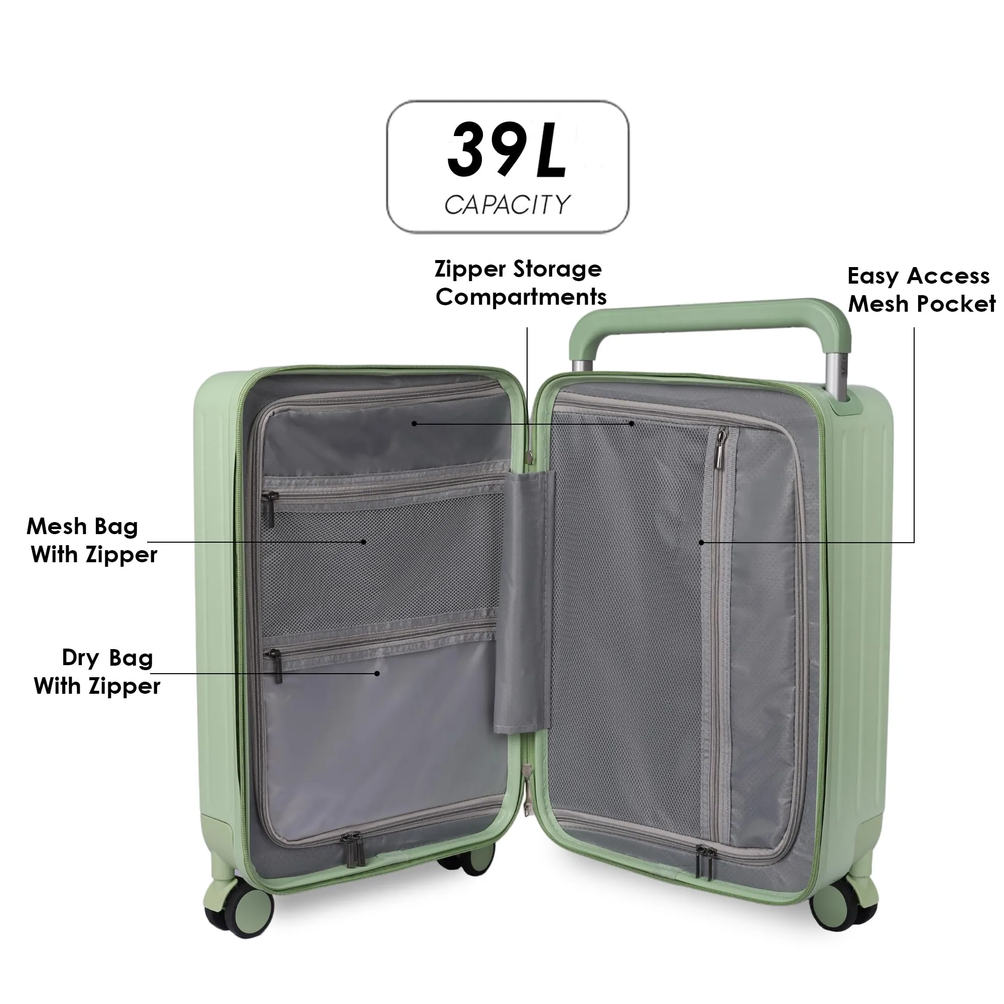 THE CLOWNFISH Trolley Bags for Travel | ABS and Polycarbonate Suitcase | Hard Sided Cabin Luggage Bag with 8 Silent Wheels for Travel | TSA Lock, 360 Degree Rotation | 20 Inch/ 55cm | Green