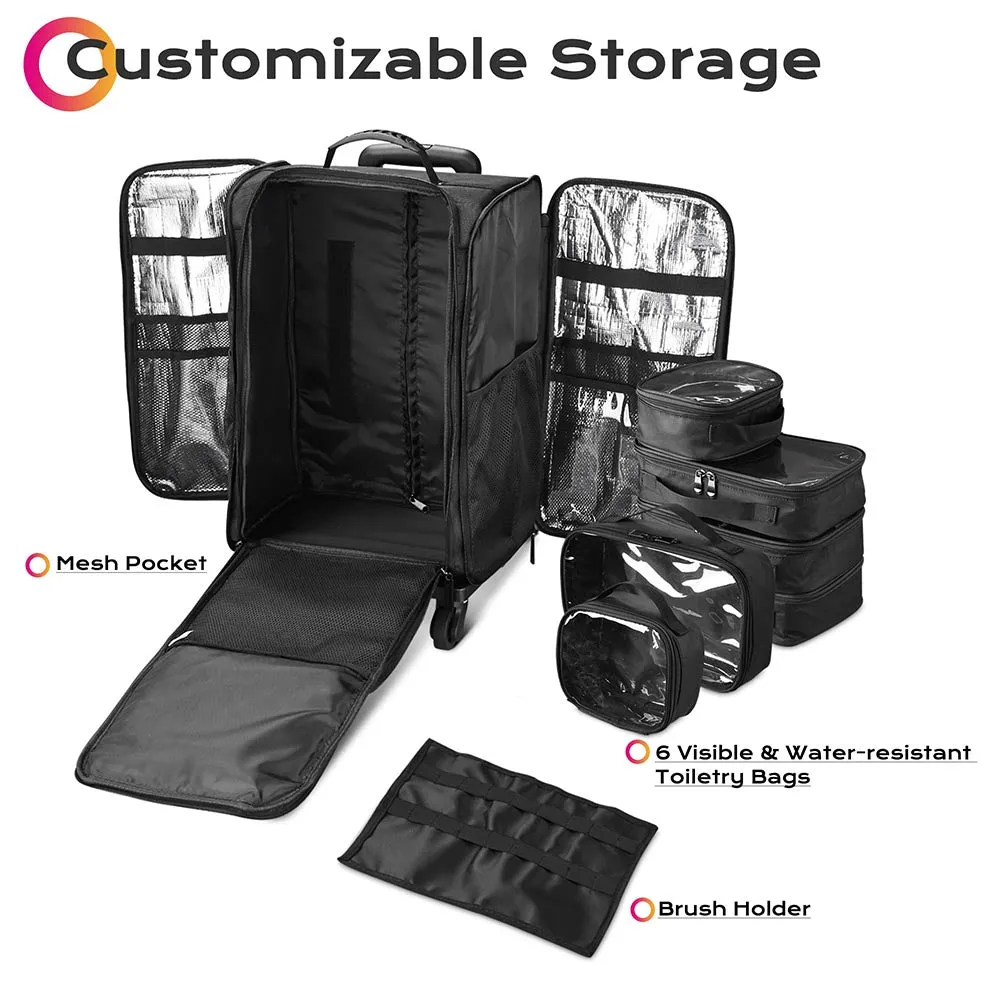 TheLAShop Rolling Makeup Case with Compartments Foldable Removable Trolley